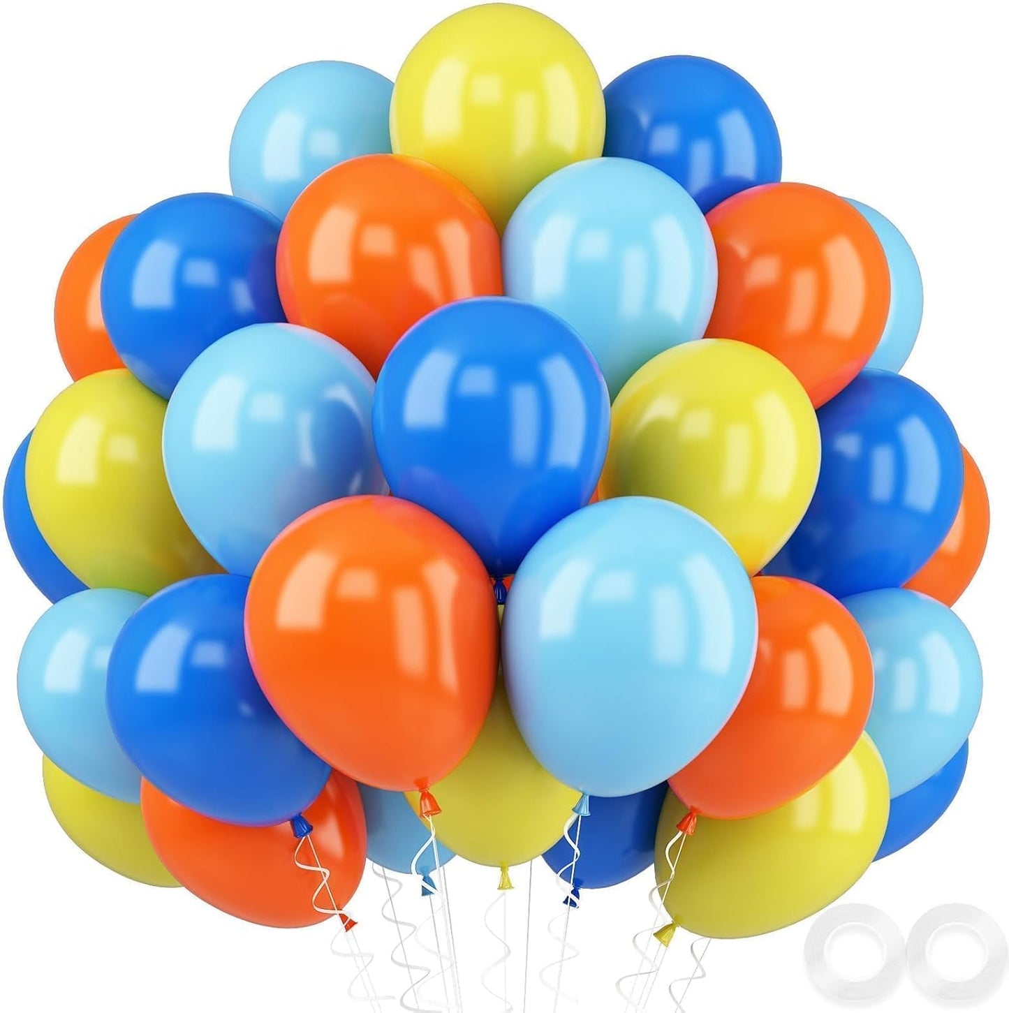 Blue Orange Yellow Balloons, 52 PCS 12 Inch Dark Blue Light Blue Orange Yellow Latex Balloons, Colorful Birthday Balloons for Boy Girls Themed Birthday Party Baby Showers Party Decoration