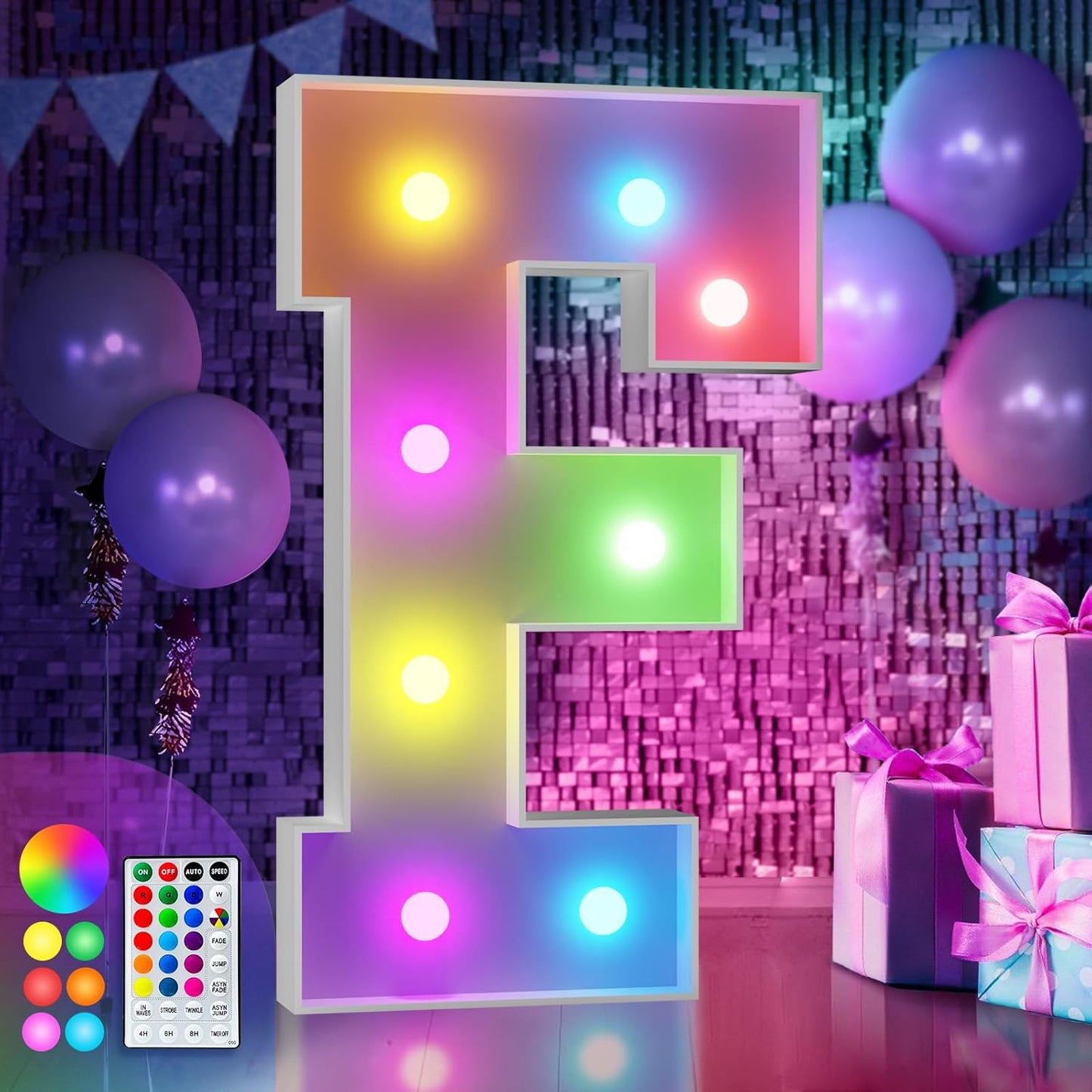 imprsv 3FT Colorful Marquee Light Up Letters F, 18 Colors Large Light up Letters Alphabet Sign with Remote, Big Marry Me Sign, Birthday Party Decorations Baby Shower Anniversary Wedding Decoration