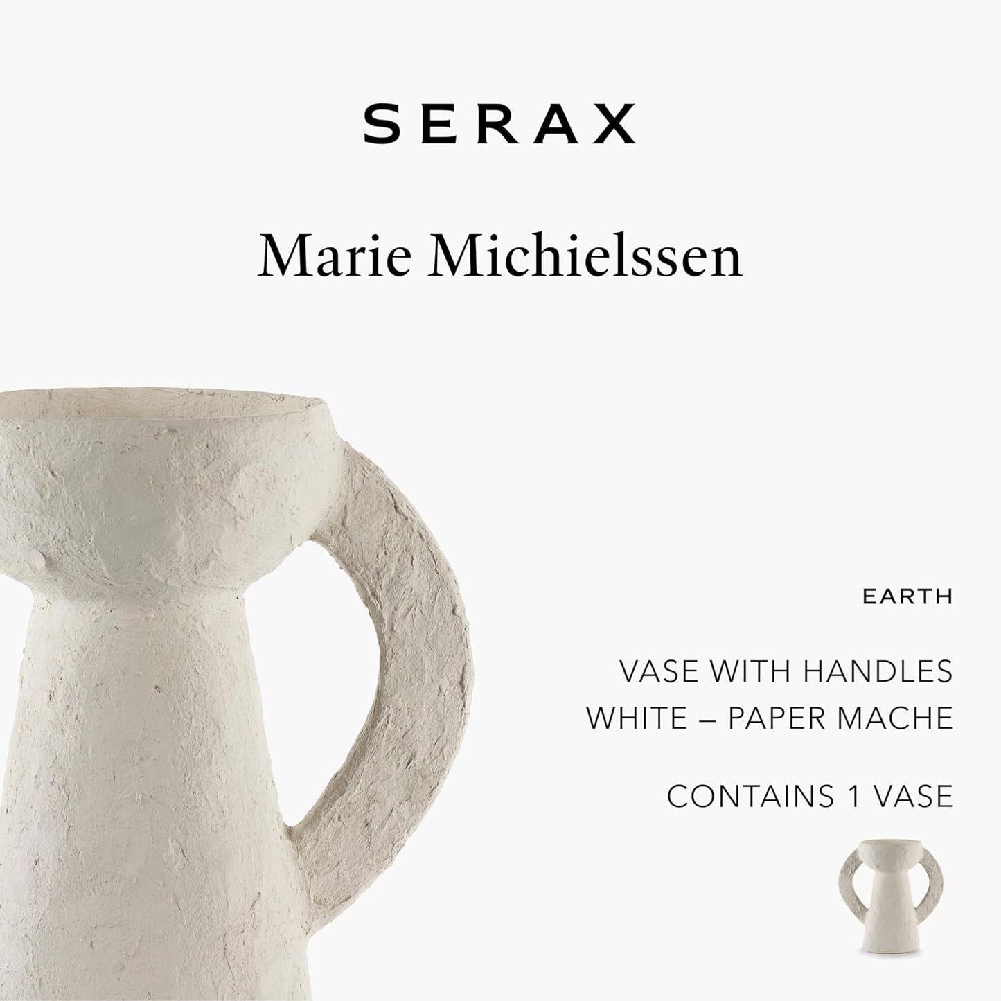 Serax Decorative Vase with Handles | Earth interior accessories by Marie Michielssen | White Paper Mache Home Decor Living Room on Coffee Table | Kitchen Decorations | Entryway Table Decor Shelf Pot L