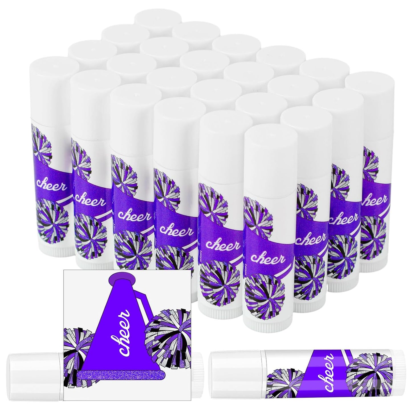 24 Pcs Cheer Lip Balm Cheer Teams Camp Gifts Pom Pom Leaders Party Favors Gear Lip Balm Mom Gift for Competitive Party Guest Supplies(Purple)