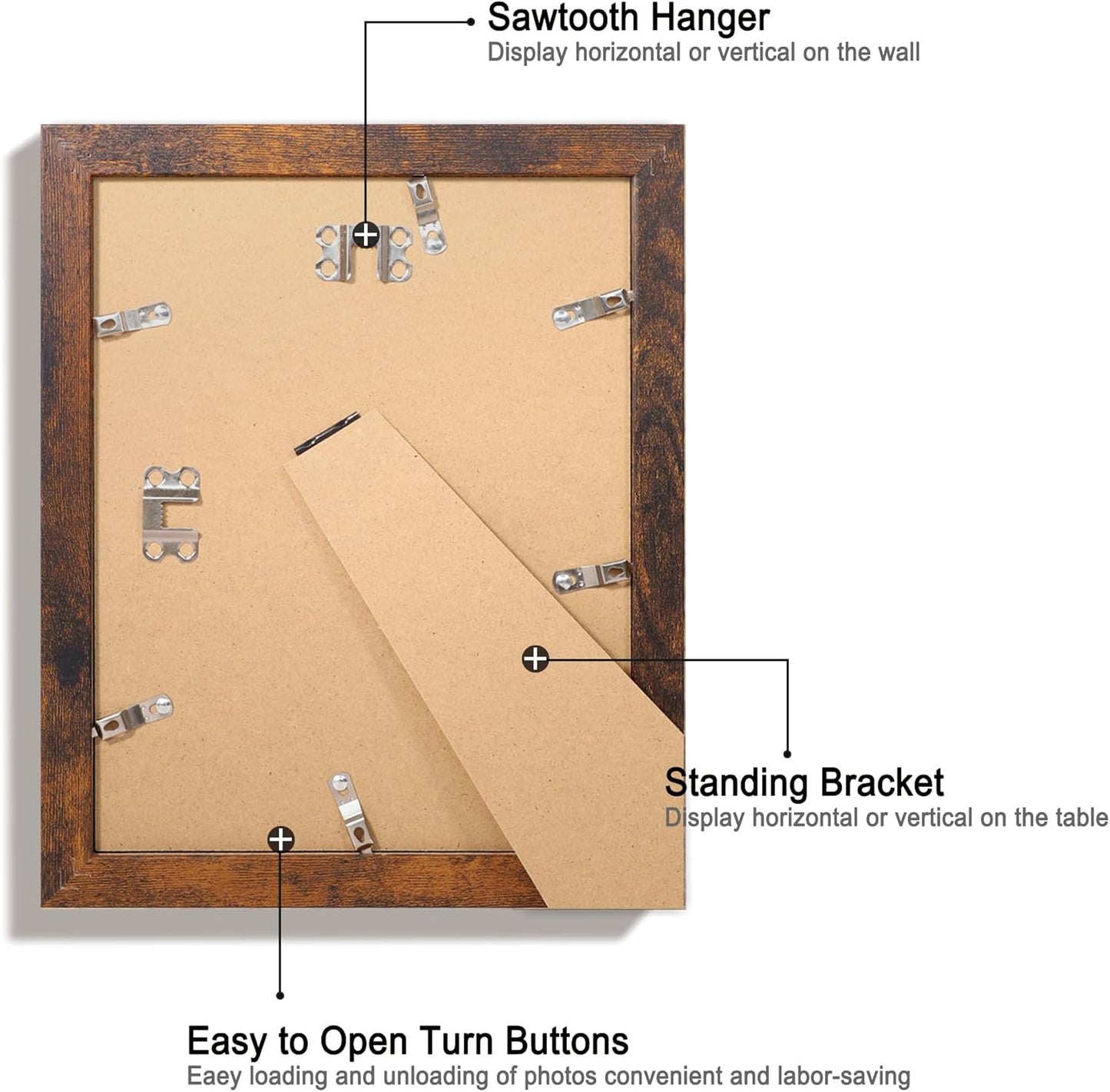 8.5x11 Picture Frame Set of 4, High Definition Real Glass Rustic Frame, Wood Photo Frames 8.5 by 11 Diploma Document for Wall Hanging and Tabletop Display