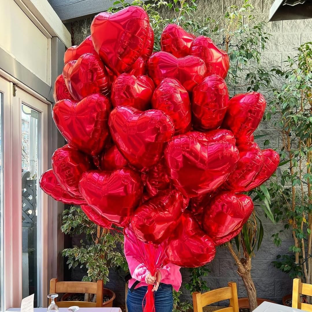 12Pcs 18 Inch Red, Hot Pink, Pink Heart Shaped Balloons, Love Balloons for Valentine's Day, Wedding, Birthday Decorations