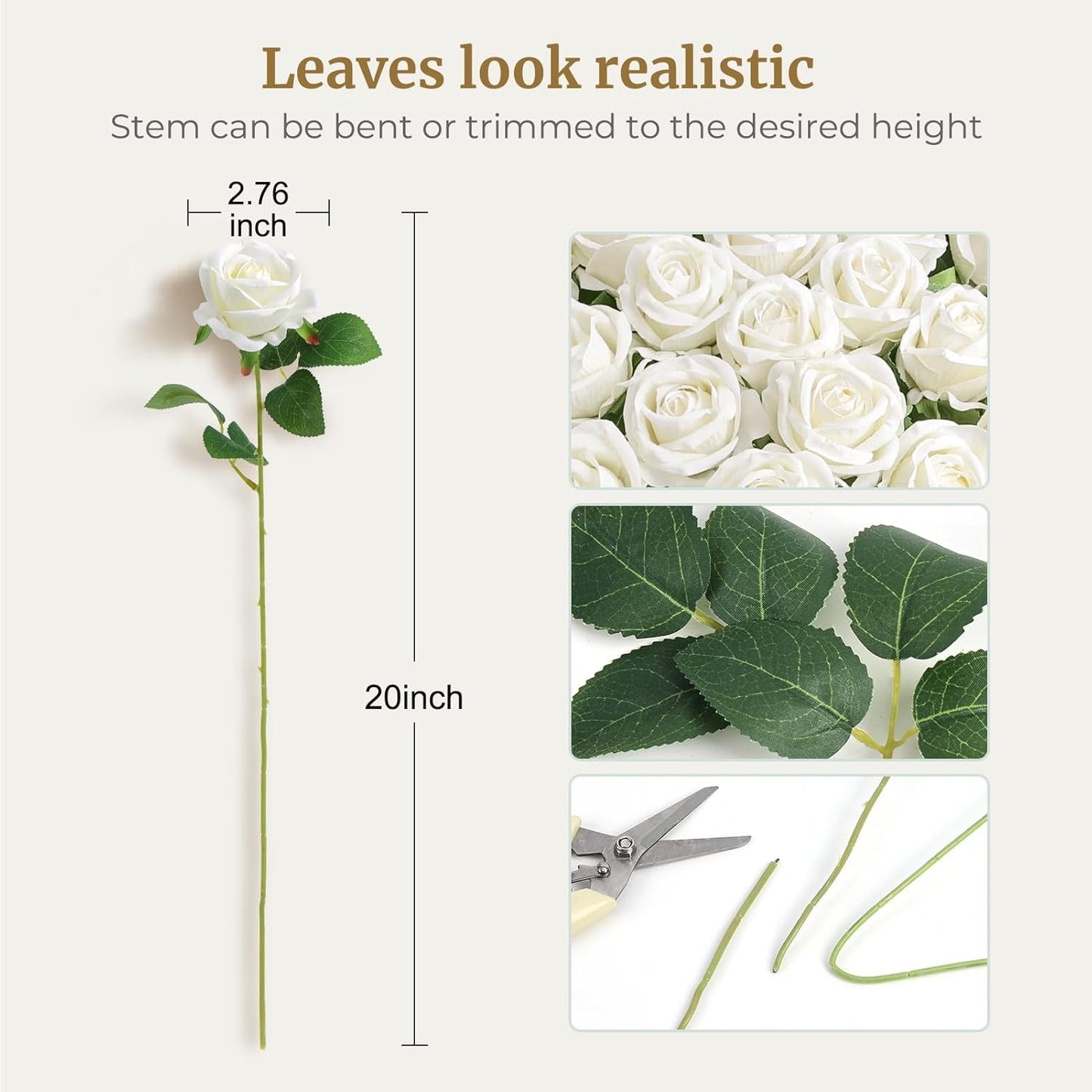 Auihiay 104pcs Roses Artificial Flower - Realistic White Fake Roses for Wedding Centerpieces, Table Decor, Valentine's Day, Mother's Day, and Home Party Decorations