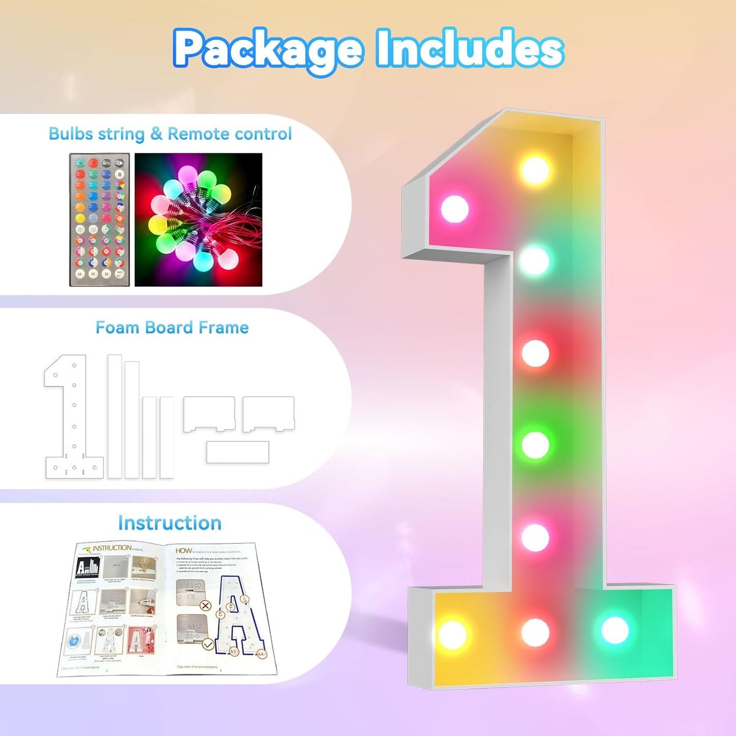 Ledido 4FT Marquee Light Up Numbers, 34 Colors Changing Marquee Numbers 4 Feet Tall with Remote, Big Numbers for Party Wedding Graduation Birthday Decoratoons, Large Light Up Number 3