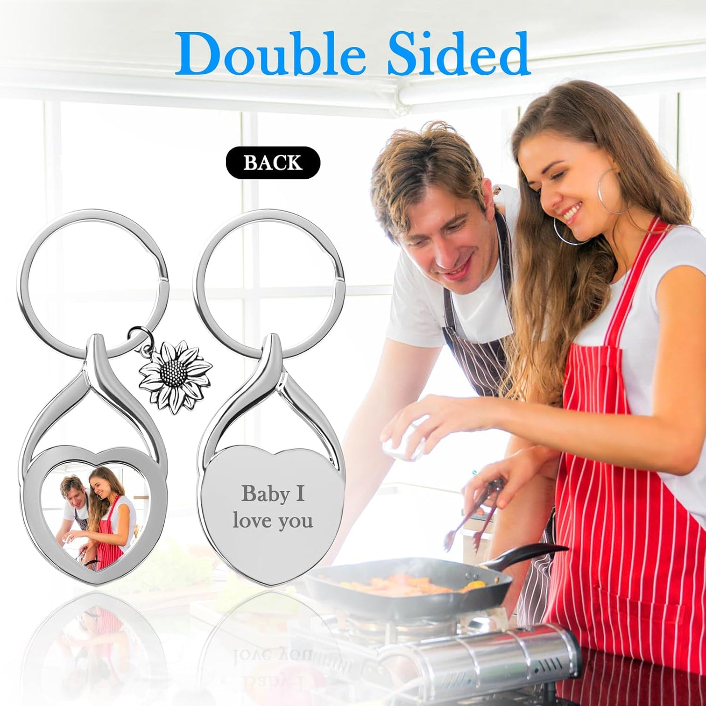 Double Side Custom Keychain with Picture Personalized Engraving Photo Text Customized Gifts for Men Women