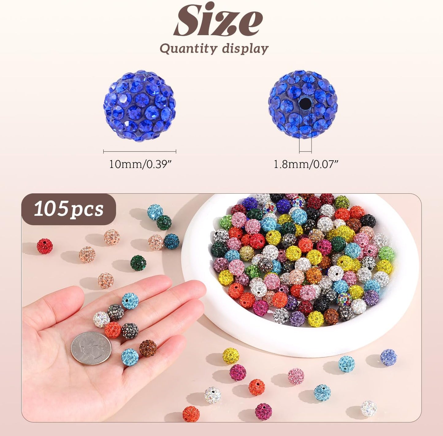 105pcs 10mm Rhinestone Beads for Jewelry Making, Aquamarine Shiny Round Disco Ball Beads Bulk, Sparkle Crystal Clay Christmas for Bracelet Baseball Necklace Earring Crafting and DIY
