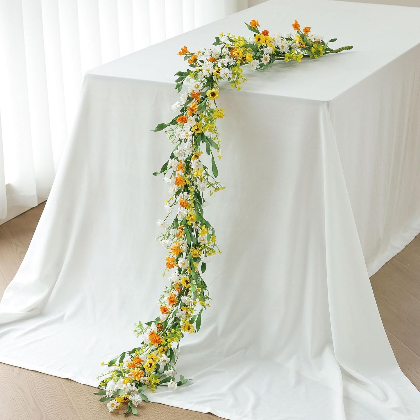 Mizii Artificial Flower Garland 6FT Fake Daisy Floral Garland Daisies Hanging Vines Spring Summer Flowers Decorations for Mantle Table Centerpieces Room Wall Fireplace Party Wedding Decor (Daisy)