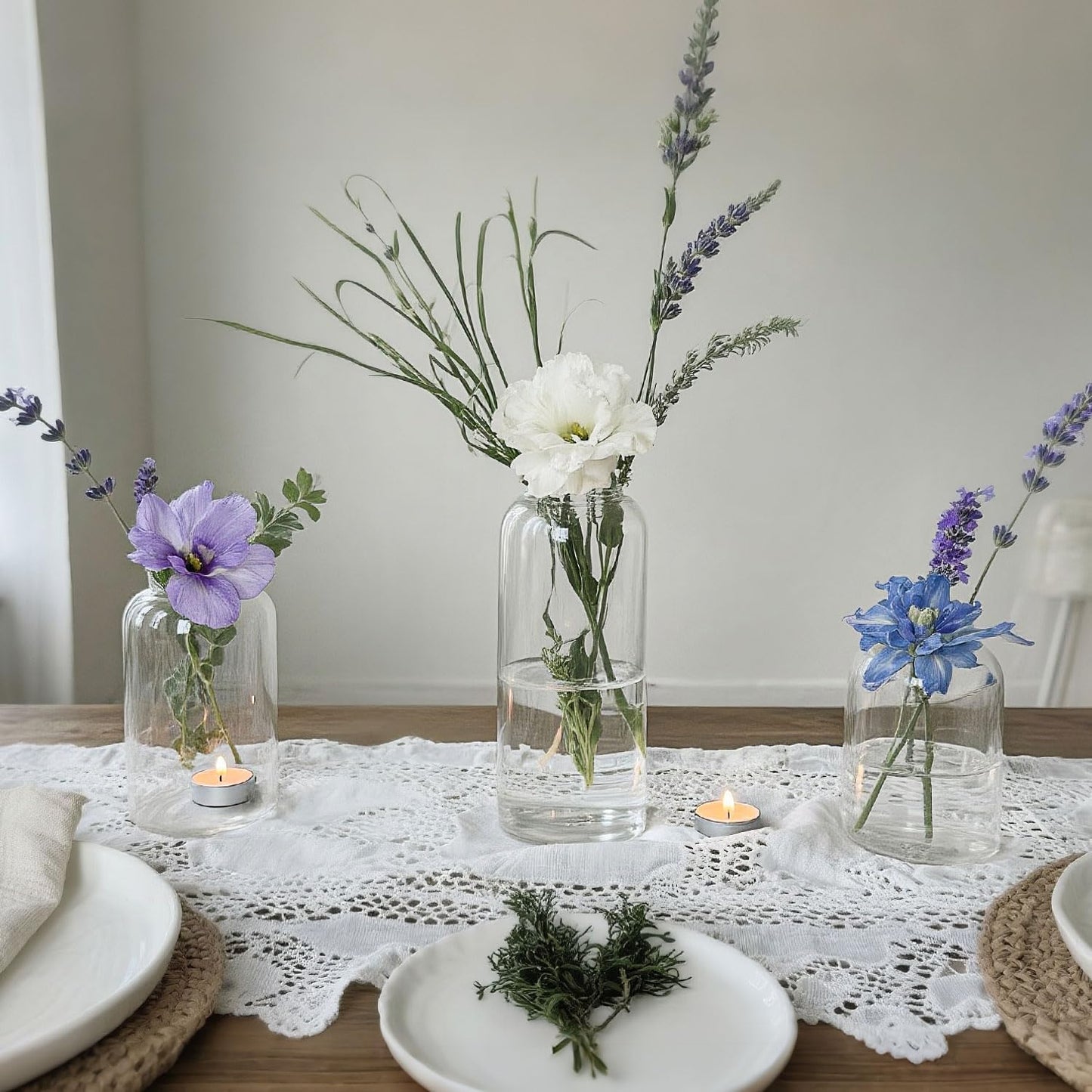 Glass Bud Vases Set of 3 Clear Flower Vase for Centerpieces Shelf, 3.9'' 4.9'' 6.7'' Modern Small Vases for Living Room Bedroom Office Home, Decor for Wedding House Warming Party