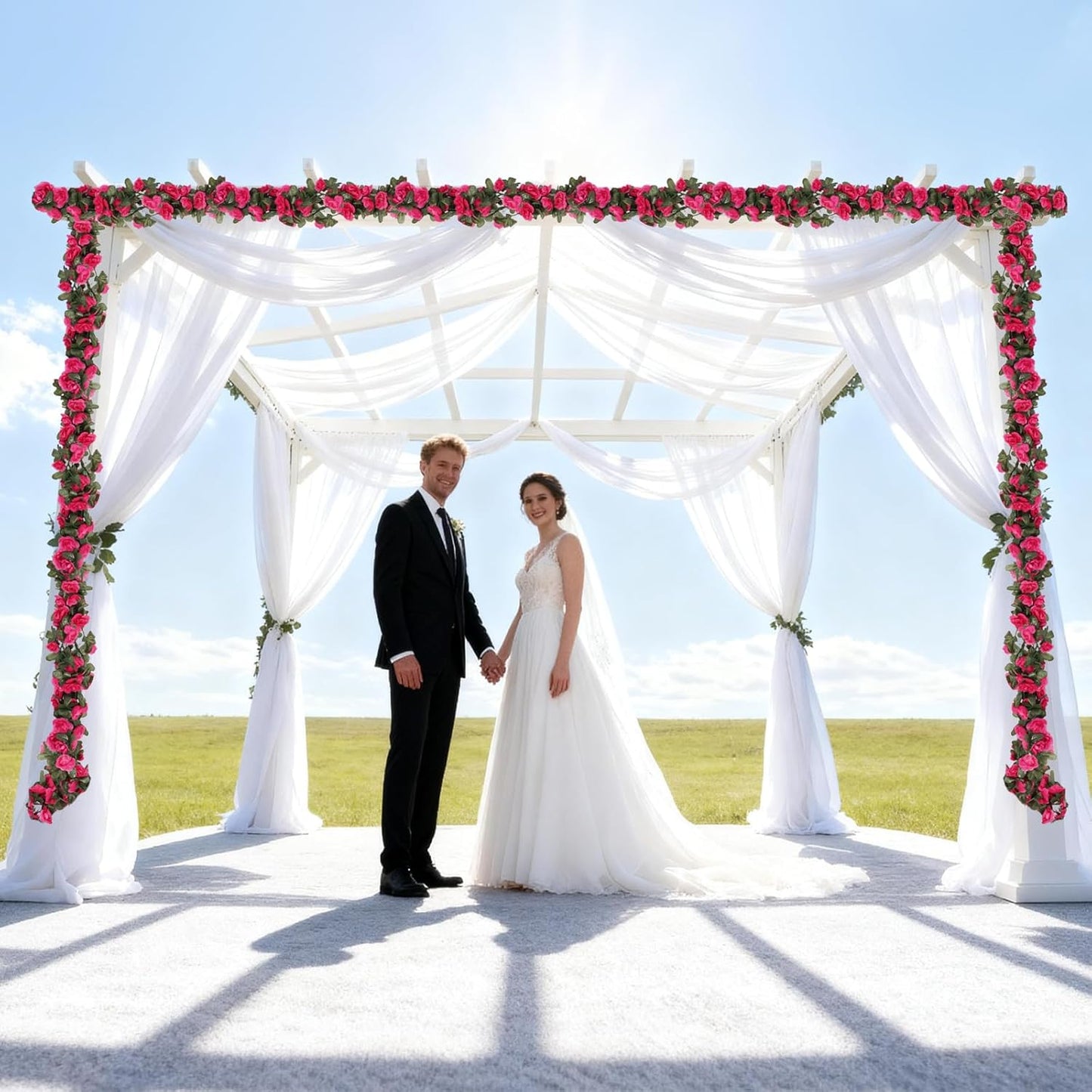 5 Pcs 41FT Flower Garland, Artificial Rose Garland Flowers Plants Fake Flower Hanging Rose Ivy, Birthday Party Valentine's Day Wedding Wall Arch Decor（Fuchsia）