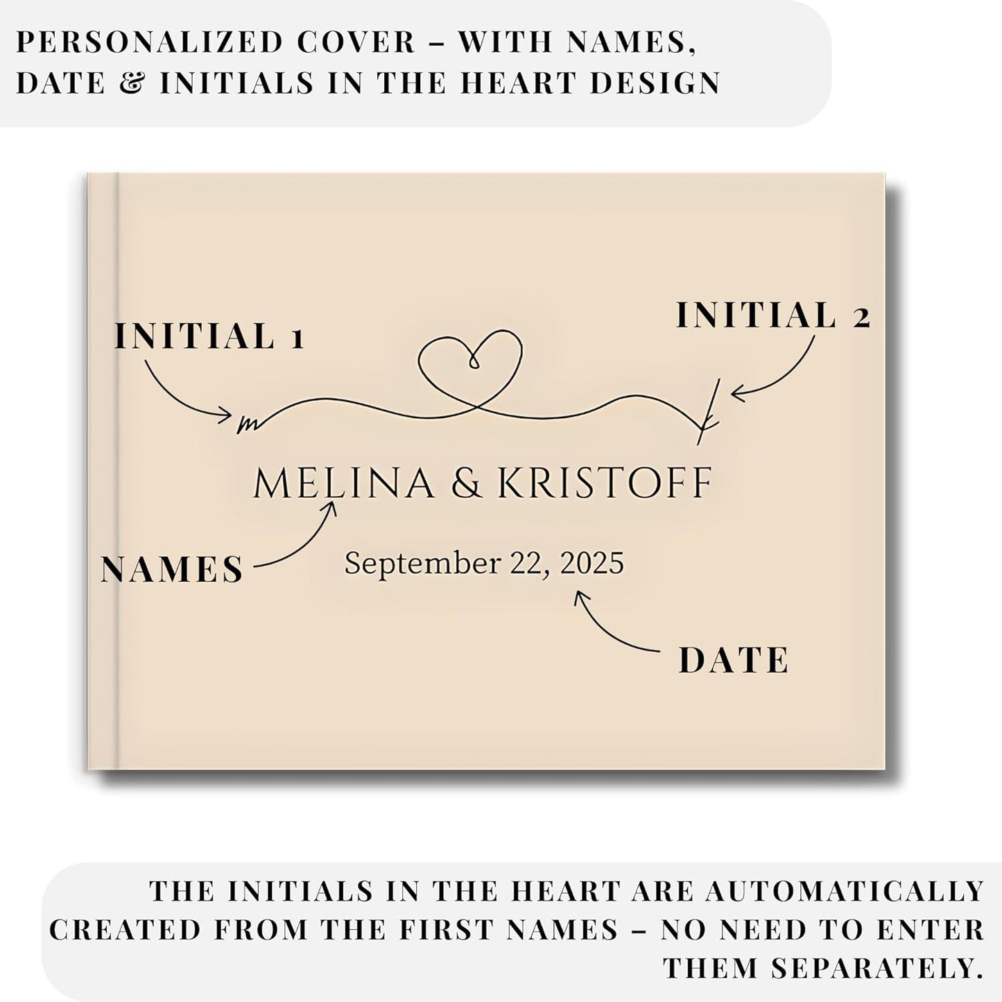 Wedding Guest Book – Personalized Polaroid Guest Book for Wedding Reception, Custom Sign In Photo Book with Blank Pages, Elegant Keepsake for Guests (Beige Minimal)