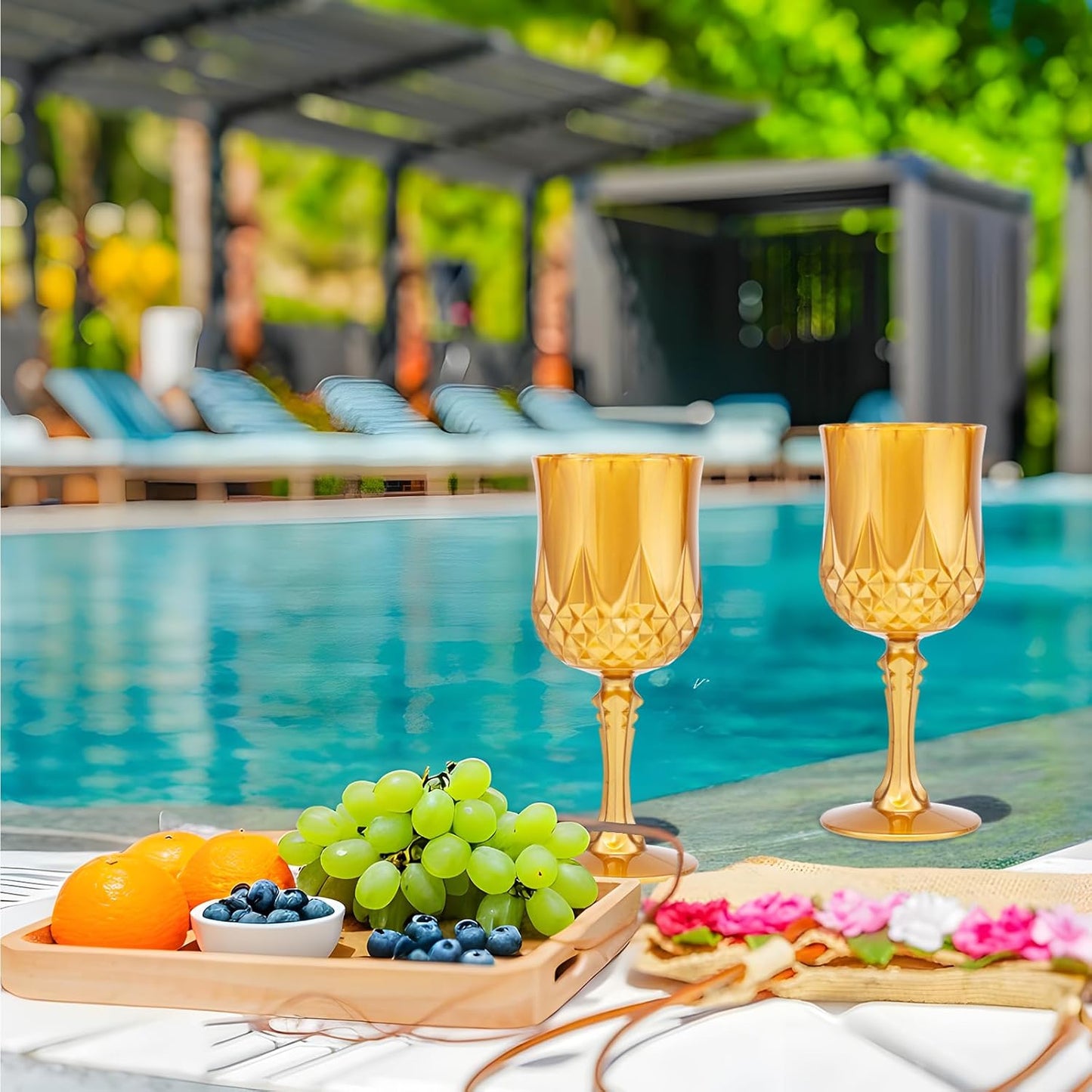 JLYLOL Plastic Vintage Wine Glasses 7OZ Plastic Goblets Vintage Drinking Glasses 24PCS Retro Wedding Glassware Water Goblets Reusable Drinking Cups for Party,Reception,Celebration,Bar,Whiskey(Amber)