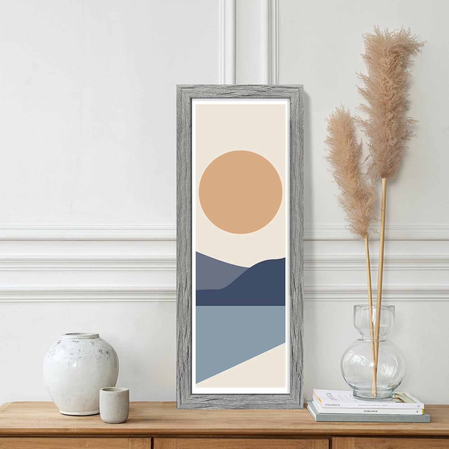 8x24 Picture Frame 2 Pack, Rustic Grey Wood Frame with Tempered Glass, Display Pictures Multiple Five 4x6 With Mat or 8 x 24 Without Mat - Horizontal or Vertical Wall Mounting