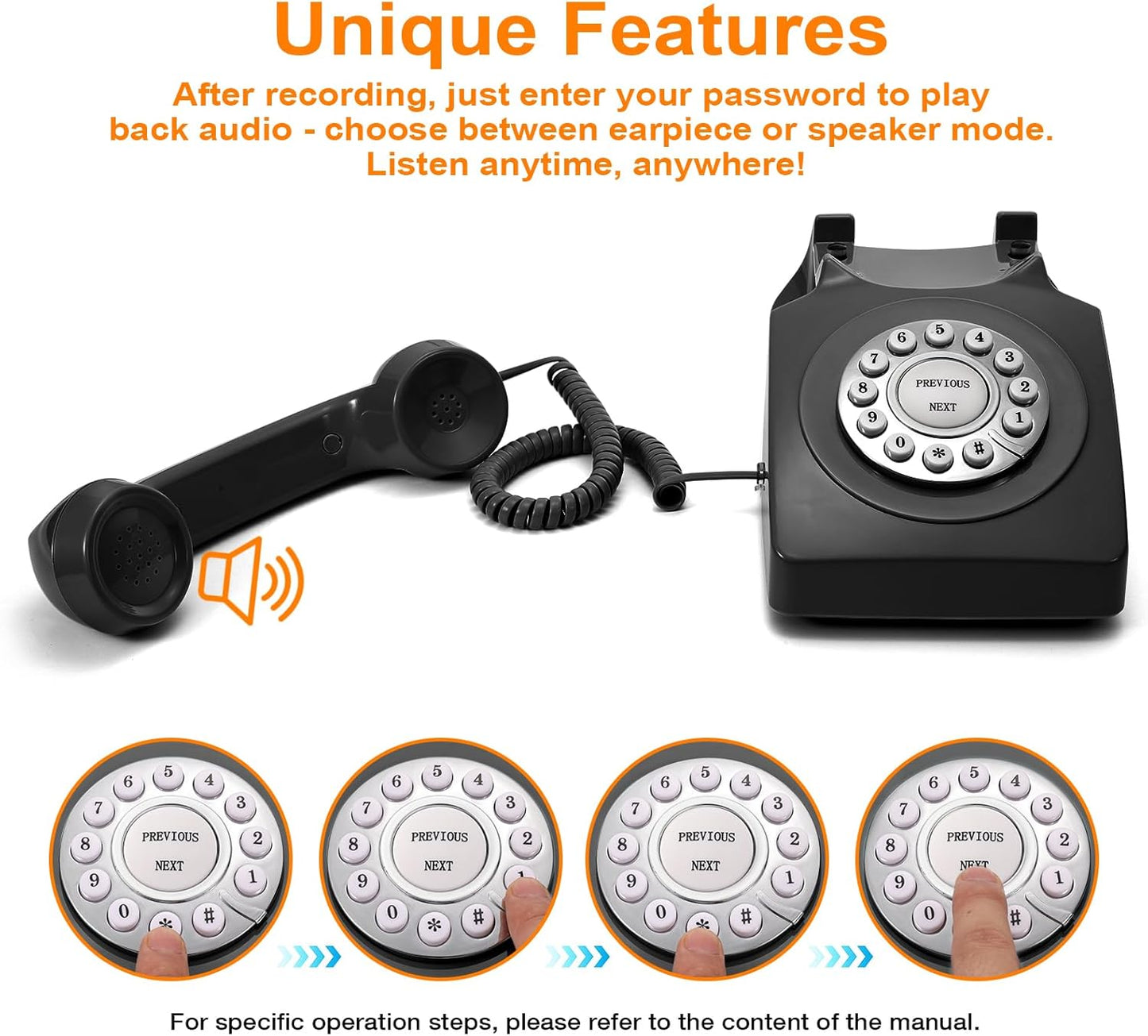 Guest Book Audio Wedding Phone,Record Voice Messages,Retro Guest Book for Wedding or Birthday Party Message Voicemail,Save The Blessings of Your Relatives and Friends（Black）