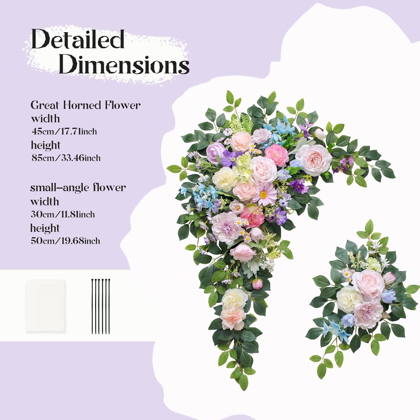 Wedding Arch Flowers Kit,Artificial Flower Arch Decor (Set of 3),2pcs Artificial Flower Arrangement with 1pc Sheer Drape for Wedding Decor Reception Backdrop Floral Decorations (Bluish Pink)