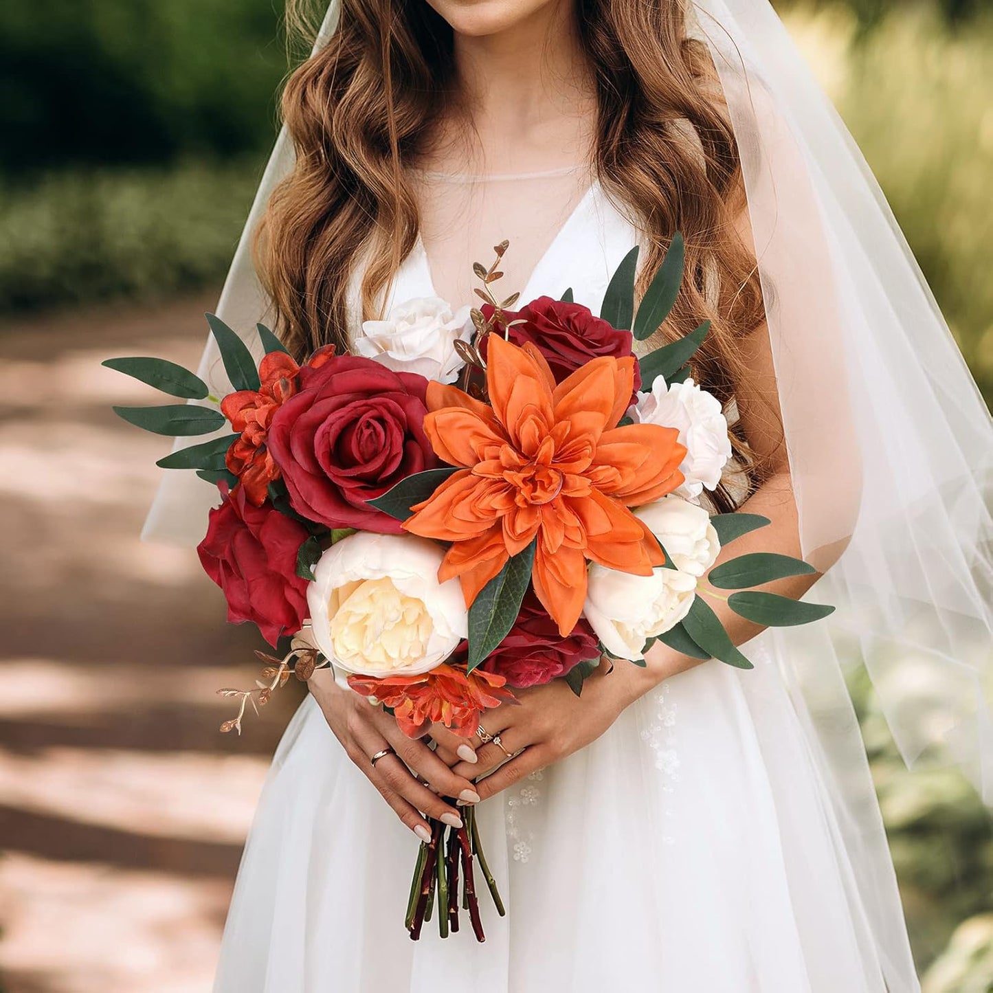 AmyHomie Orange Artificial Flowers Combo Silk Mix Peony Rose Hydrangea Fake Flowers w/Stem for DIY Wedding Bouquets Centerpieces Arrangements Table Fall Decor Party Bridal Baby Shower Home Decorations