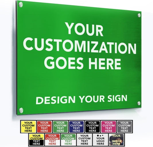 SPEEDYORDERS Custom Outdoor Metal Signs, Personalized Aluminum Signs, Customized Safety Signs, Metal Business Signs, Waterproof Outdoor Business Signs, White Aluminum (Green Background, 42x28 In)