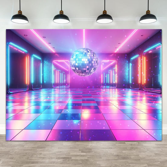 Disco Decorations Backdrop, Retro Glow Party 70s 80s 90s Theme Stage Dance Background Disco Party Decoration, Polyester Banner PartyBackdrop for Birthday Prom Portrait Photo Props 20x10FT