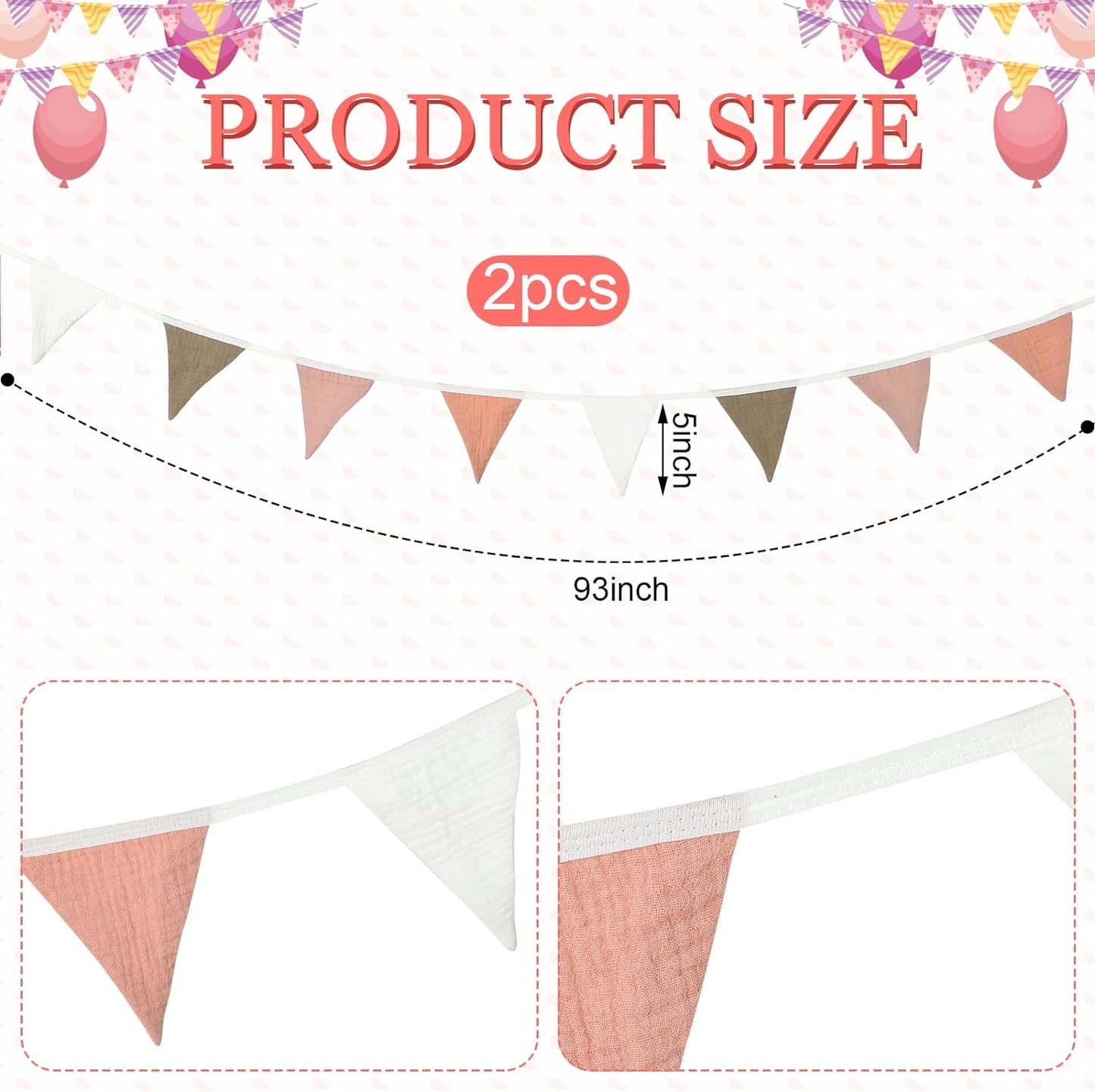 Oudain 15.5 ft Pennant Banner Flags, 2 Pcs Nursery Garland Triangle Bunting Flag Baby Banner for Nursery Decor Baby Birthday Boho Wedding Shower Party Event, Each 7.75 ft(Pastel Color)