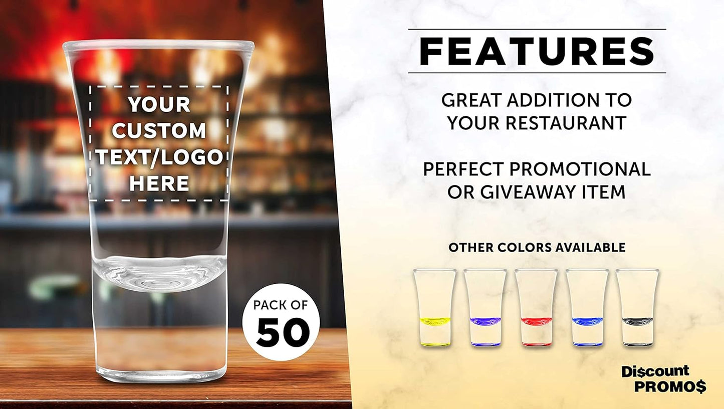 Custom 2 oz. Lord Shooter Etched Shot Glasses, 50 pack, Personalized Text, Logo, 21st Birthday Party, Lounge Glassware, Clear