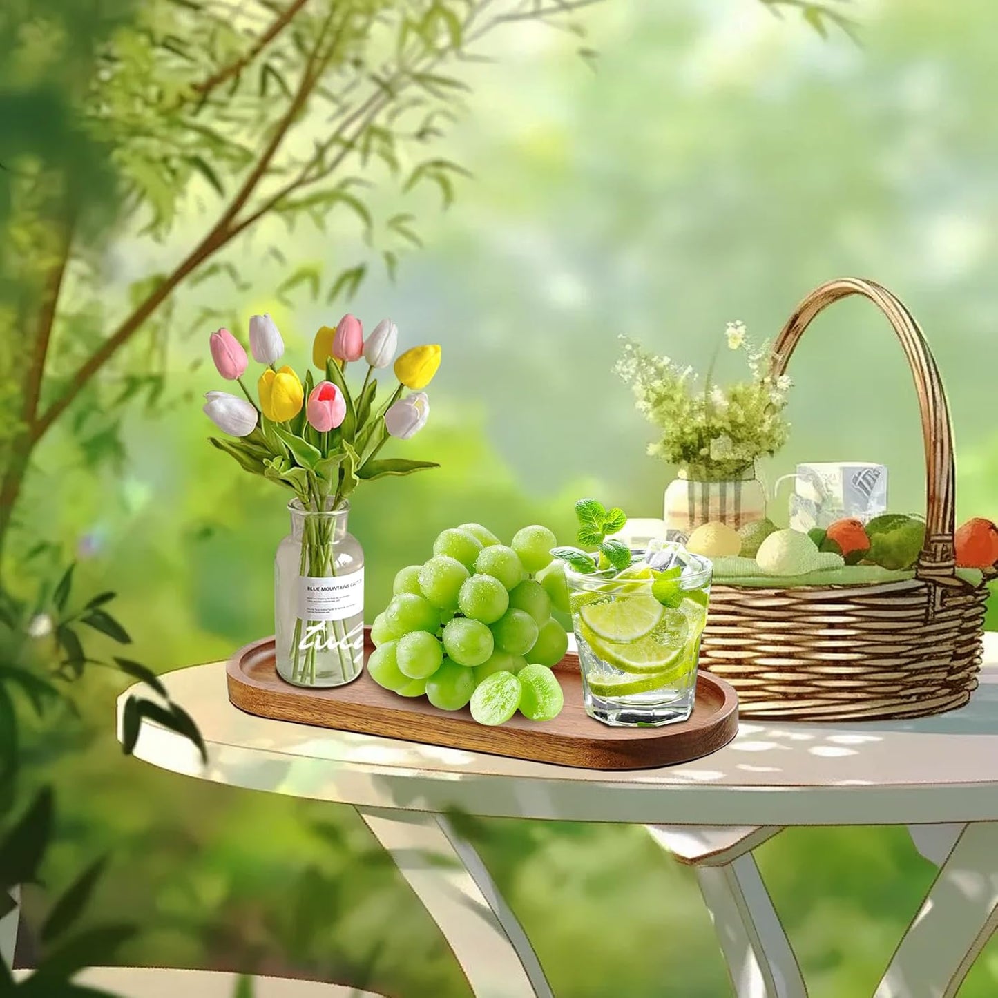 12 Pcs Solid Acacia Wood Serving Trays, 10 Inch Rectangular Wooden Serving Platter Oval Wooden Plates Wood Cheese Plate Acacia Cheese Board for Charcuterie essert Snack Bread Fruit Appetizer