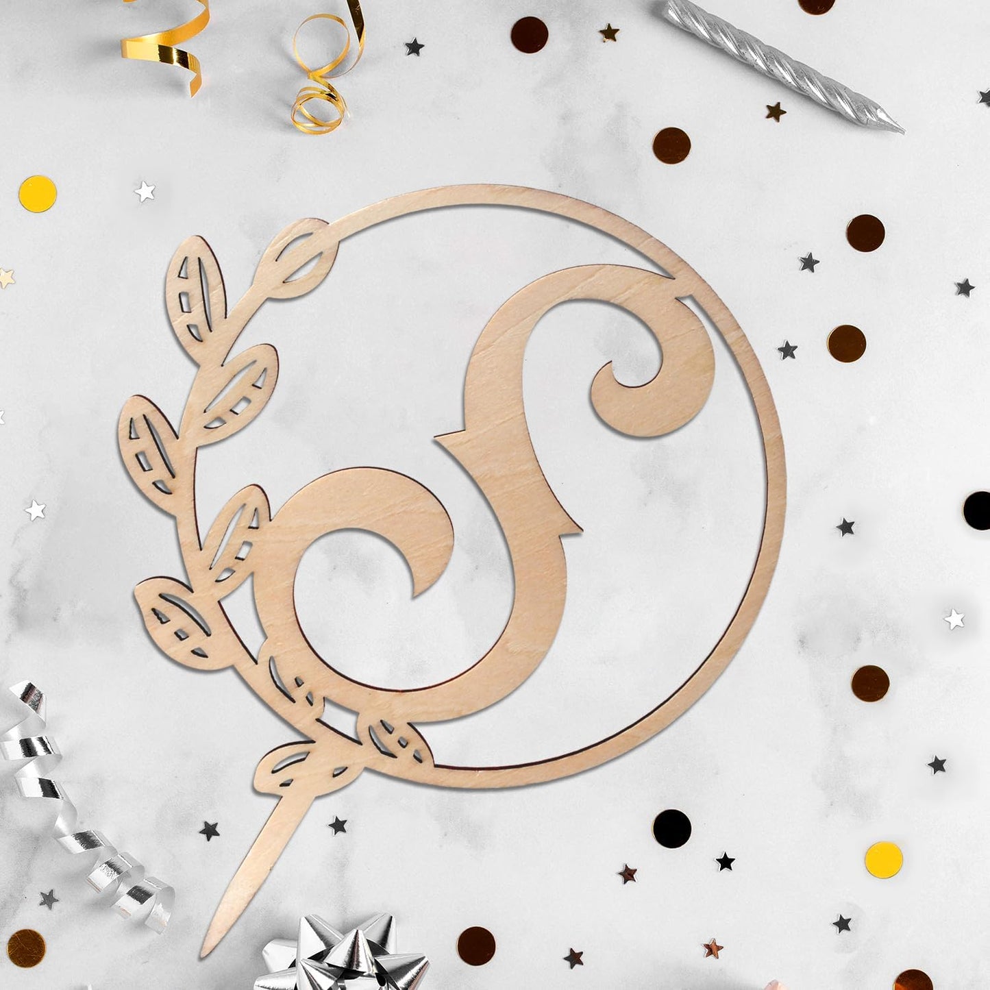 LINGTEER Personalized Inital Letter S Wooden Cake Topper Perfect for Birthday Rustic Wedding Anniversary Party Keepsake Decoration