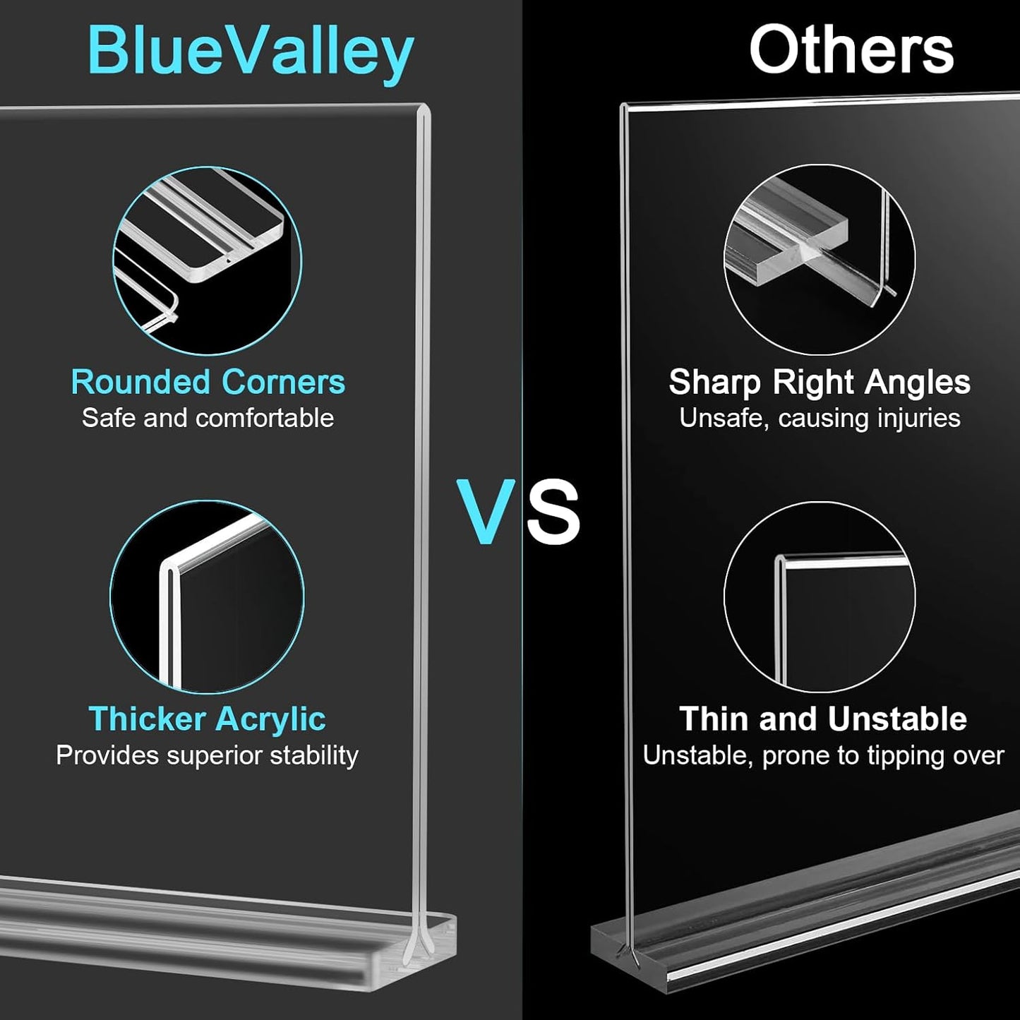 BlueValley Clear Acrylic Sign Holder 5x7 Vertical Double Sided Acrylic Photo Picture Frame for Office Desk, Table Sign Holder for Store, Rrestaurant, Hotel, Cafe, Show Fairs, Vendor-for Brochure Flyer Menu Document-6 pack