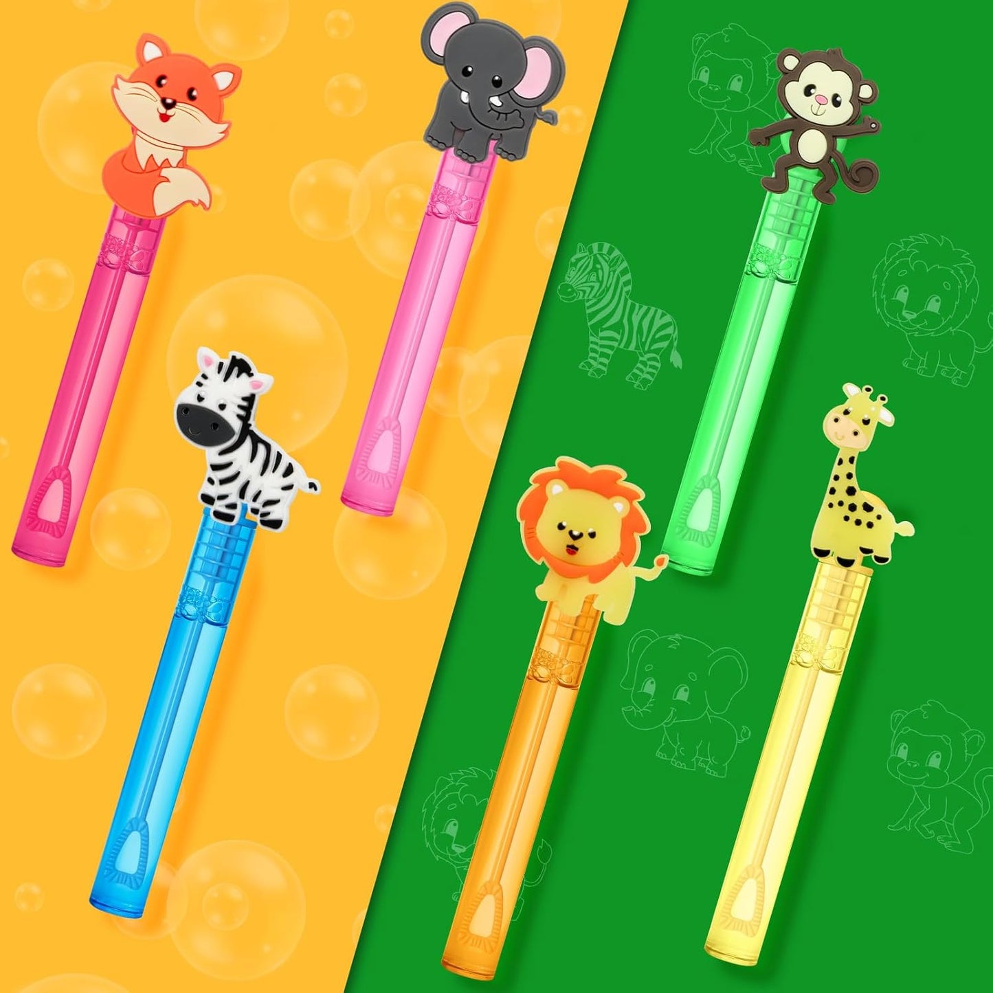 24 Jungle Animal Party Favors Bubble Wands for Kids, Lion Fox Zebra Giraffe Safari Mini Bubbles Wand Toys, Woodland Theme Birthday Party Supplies Goodie Gift Bag Stuffers Pinata Classroom Prizes