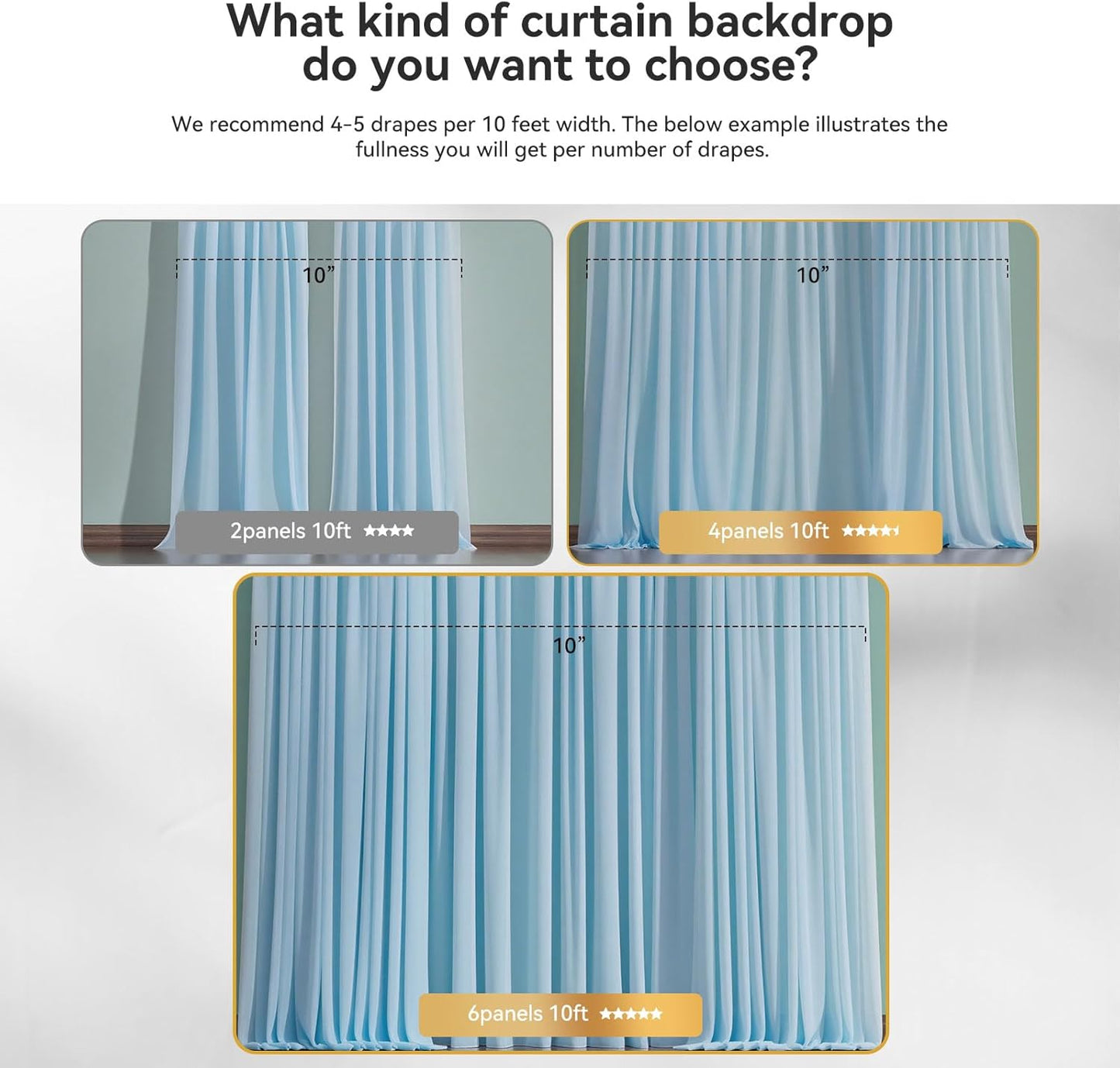 10×8ft Tulle Backdrop Curtains with Lights String - 300LED Fairy Lights Sheer Curtain Backdrop for Weddings Baby Shower and Birthday Party Decorations(6 Panels 5×8ft)