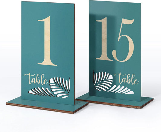 Wooden Table Numbers 1-15,3.2x5.8 Inch Double Sided Rustic Blue Wedding Table Number Signs with Wooden Base,Wedding Centerpieces for Banquet Restaurant Party Decor (Blue, 1-15)