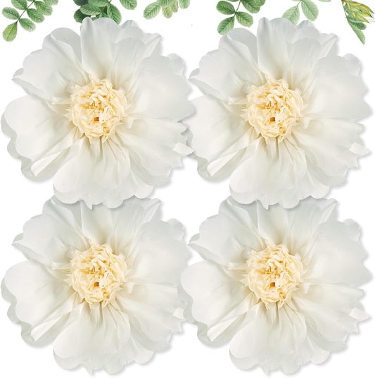 SUNBEAUTY 4 Pcs 20" White Giant Paper Flowers Large Crepe Tissue Artificial Paper Flowers Decorations for Wedding Party Wall Table Birthday Baby Shower Bridal Nursery Room Tea Party Backdrop Decor