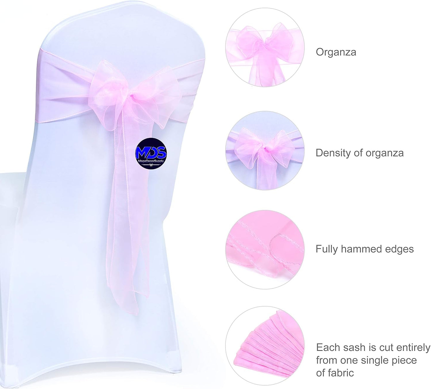 MDS Pack of 75 PCS Organza Chair Sashes Wider Dining Chair Bows Ribbon Tie Back for Wedding Party Birthday Bridal Shower Reception Event Banquet Home Chair Cover Decoration - Pink