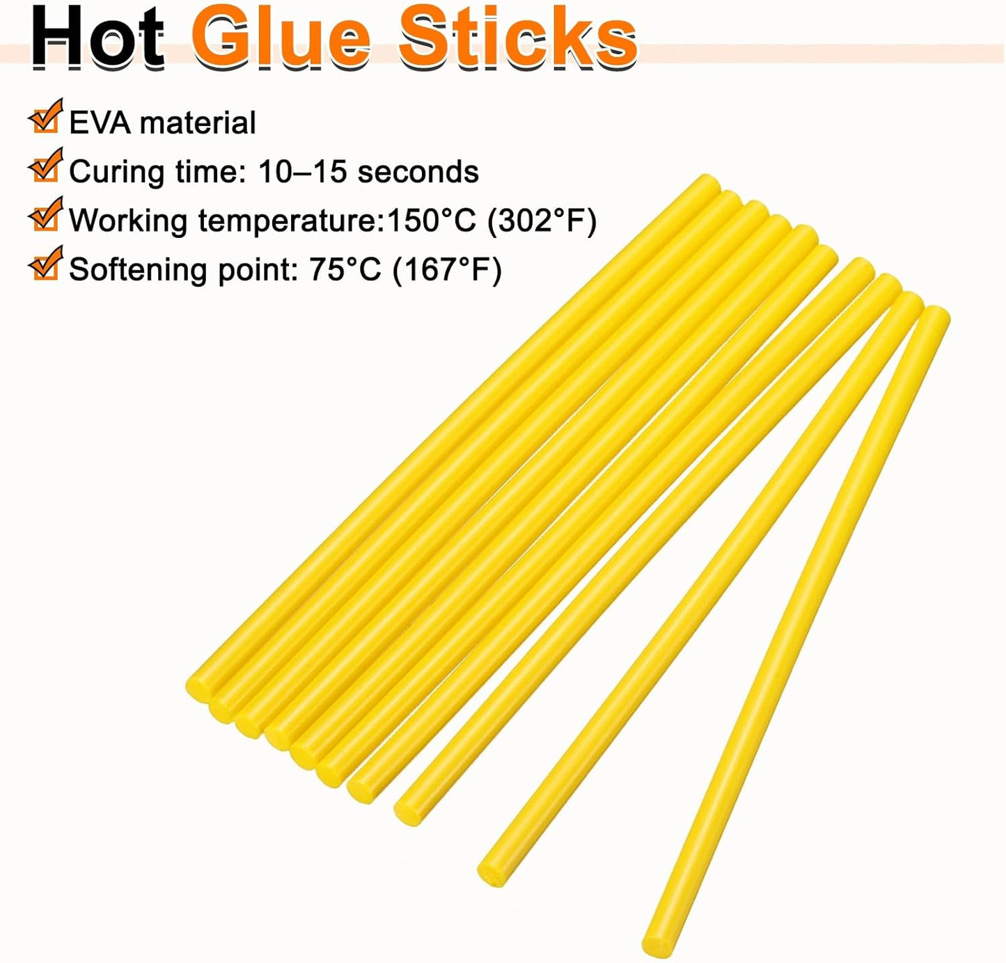 HARFINGTON 10pcs Hot Glue Sticks 0.28" Dia x 11.81" Long EVA Mini Hot Melt Adhesive Glue Stick for Hot Melt Gun Wood Plastic Glass Flowers Fabrics Foam, Yellow
