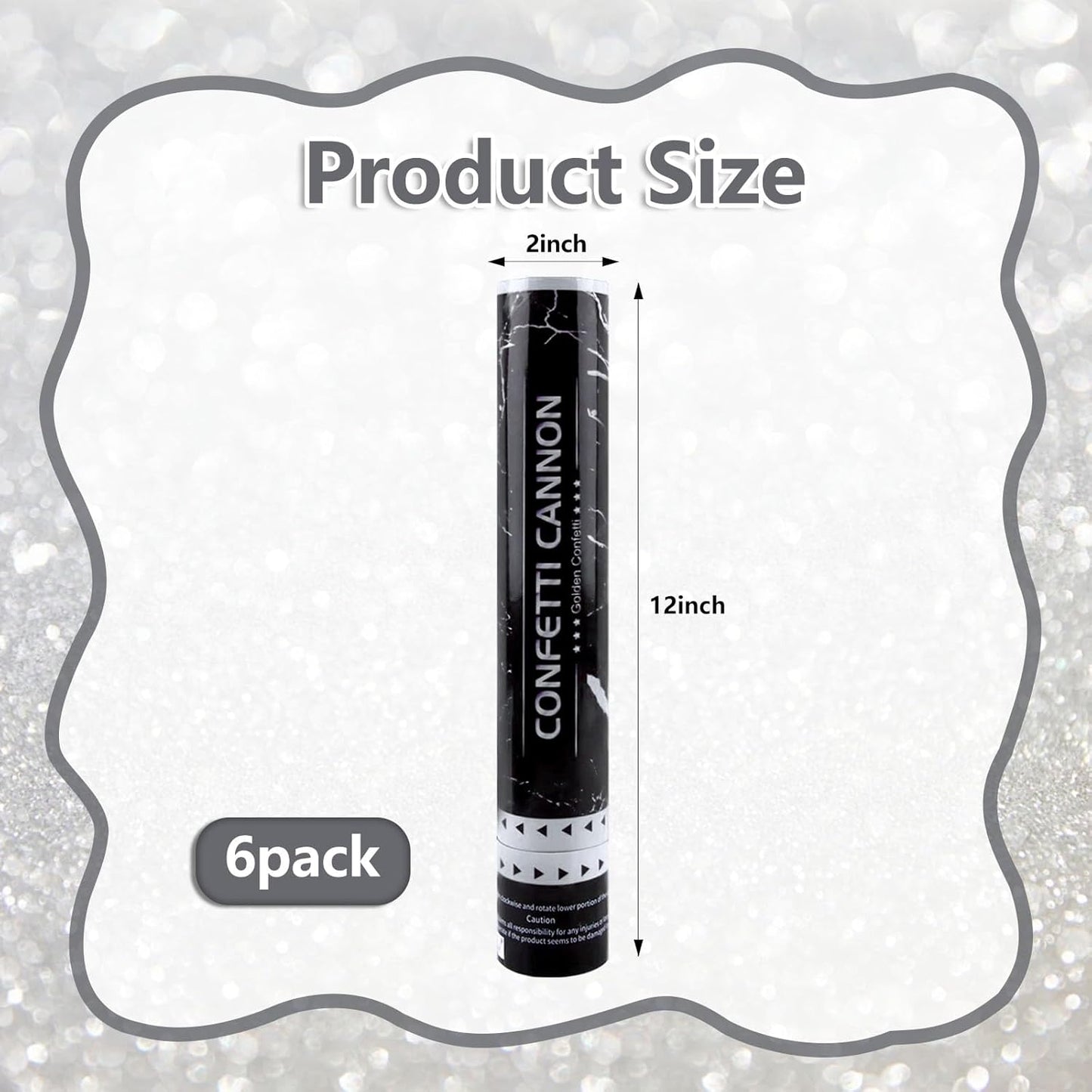6 Pack Silver Confetti Poppers, 12 Inch Confetti Cannon Party Poppers Shooters for Birthday, Wedding, Graduation, Anniversary, Parties, Christmas, New Year's Eve