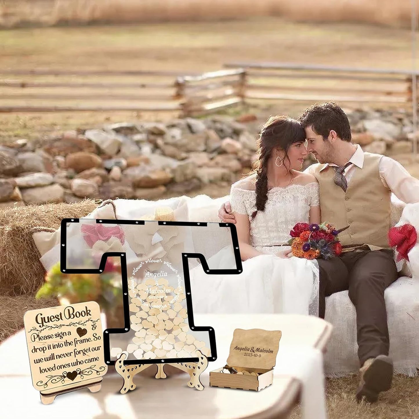 Personalized Wedding Guest Book Alternative Custom Name & Date Guestbook Sign Customized Guest Book Drop Box Decor for Wedding Anniversary Party Birthday(Style 3)