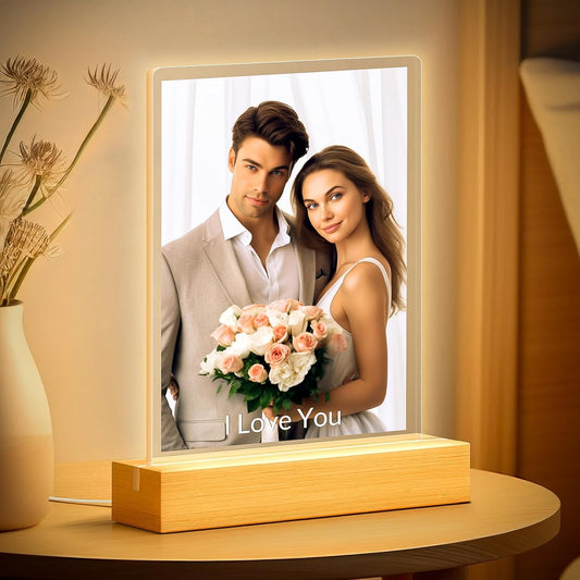 Custom Picture Frames with Photo, Personalized Photo Frame with Night Light, Customized Picture Frames, Personalized Anniversary Photo Gifts for Women, Men, Him, Her, Couple, Boyfriend, Girlfriend