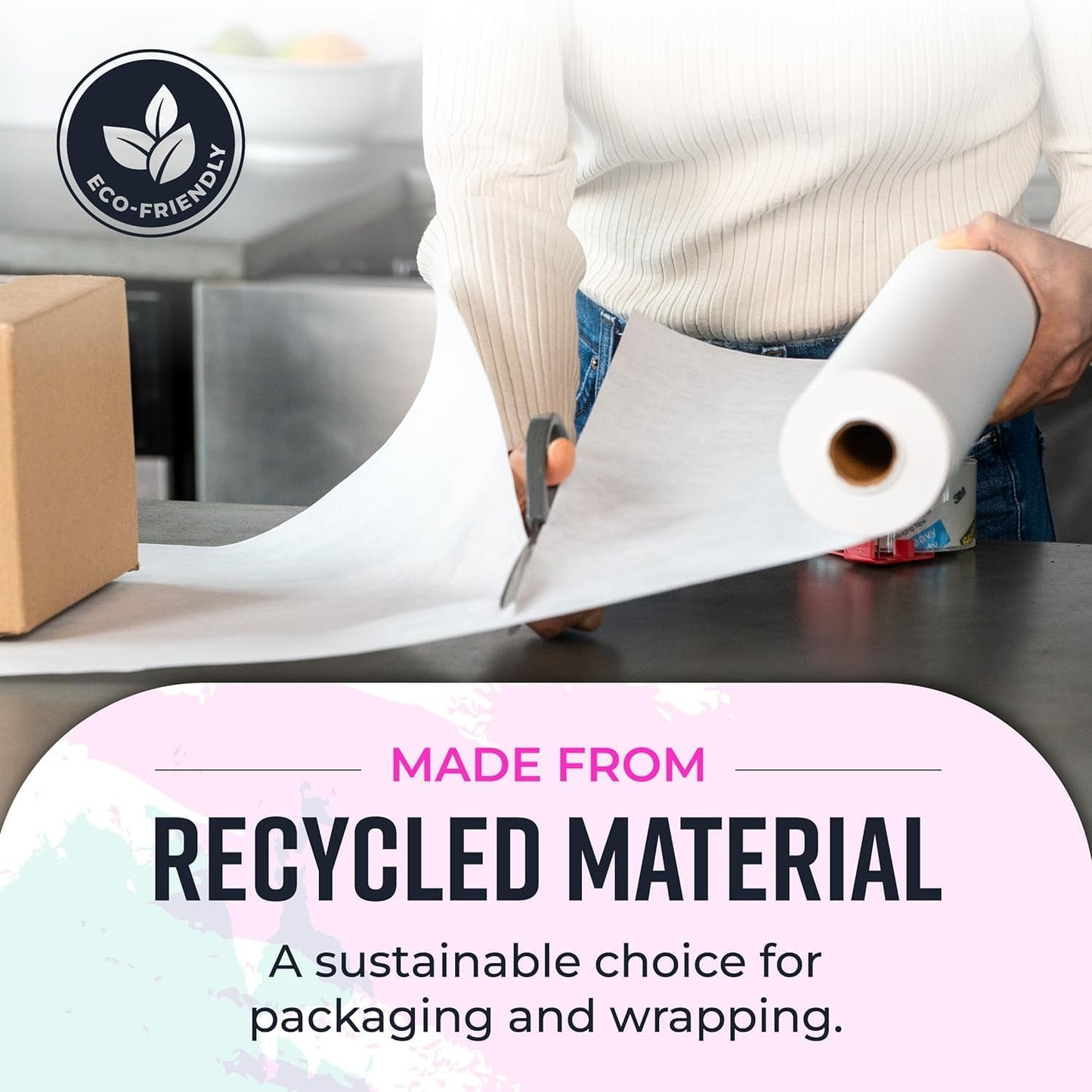 Bryco Goods 18”x1200” (100’) White Kraft Paper Roll - Pack of 2 - Easel Paper for Arts & Crafts, Floor Covering, Packaging, Gift Wrapping, Bulletin Boards - Made in The USA