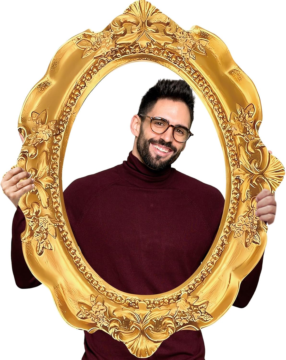 Upgraded 32 x 24 Inch Large Photo Booth Props Picture Frame Vintage Photo Frame Friends Selfie Props for Wedding Mexico Birthday Bachelorette Party Supplies (Round Style)