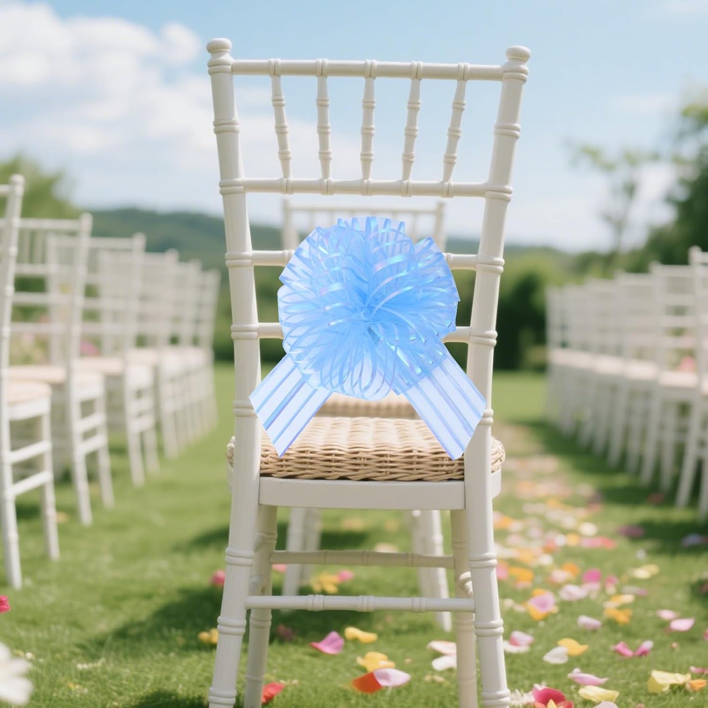 12 Pcs 6 Inch Large Organza Pull Bow Ribbon – Elegant Gift Bows for Wedding Decorations, Christmas Wrapping, Birthday Parties, Car Decor, Gift Baskets, and Valentine's Day Packaging(Light Blue)