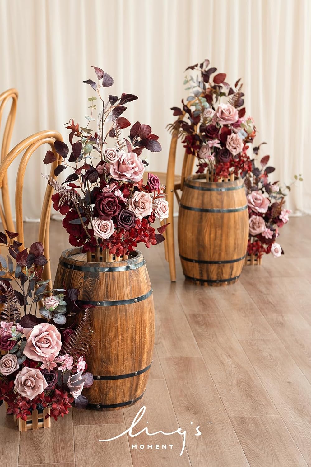 Ling's Moment 17.5" Tall Free Standing Artificial Flowers Arrangements 4 pcs Wedding Aisle Runner Chair Decorations Burgundy & Dusty Rose for Ceremony Reception Rose Floral Party Outdoor Centerpieces