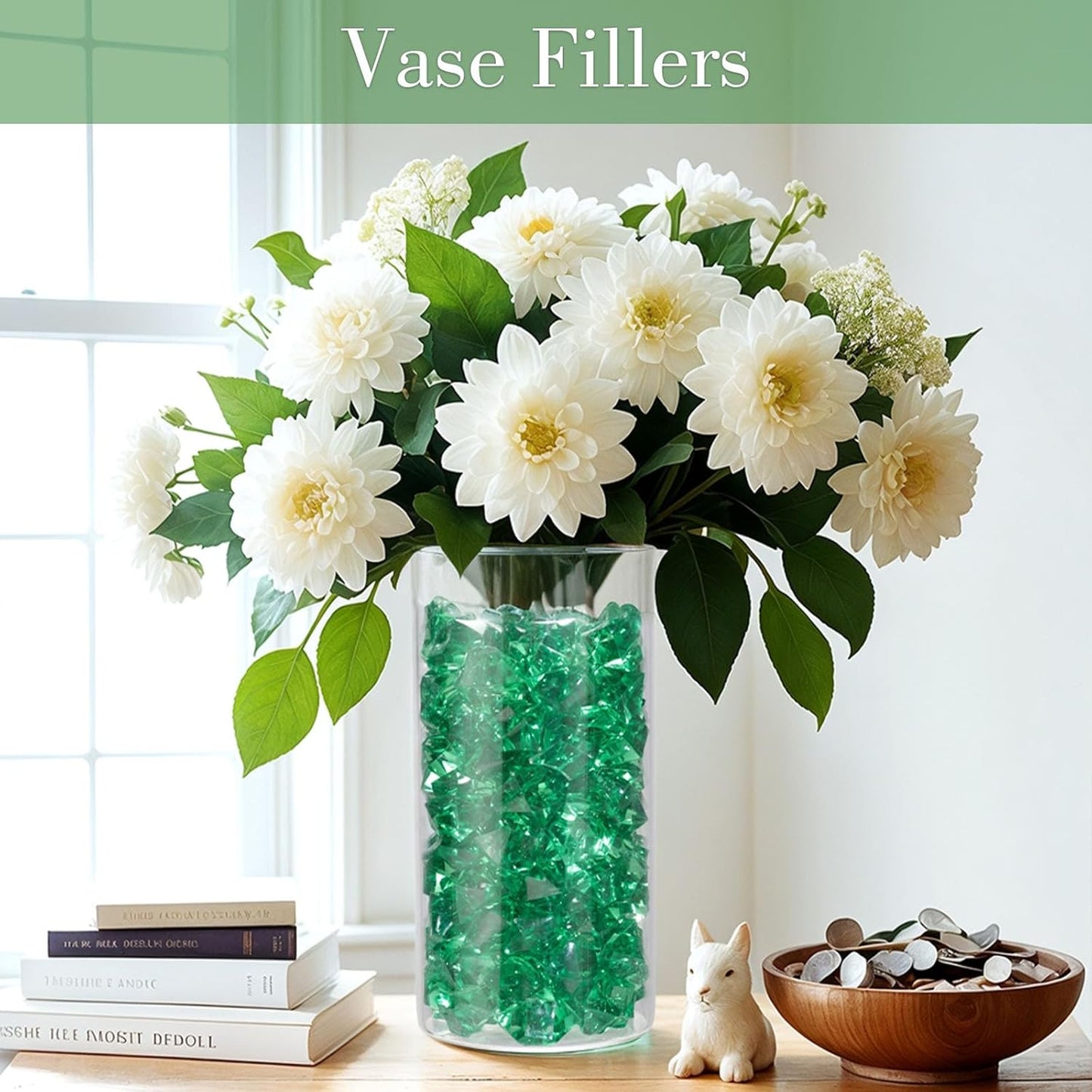 DomeStar 150PCS Fake Ice, Vase Fillers Green Acrylic Fake Diamonds Plastic Gems for Fish Tank Table Scatter Decoration