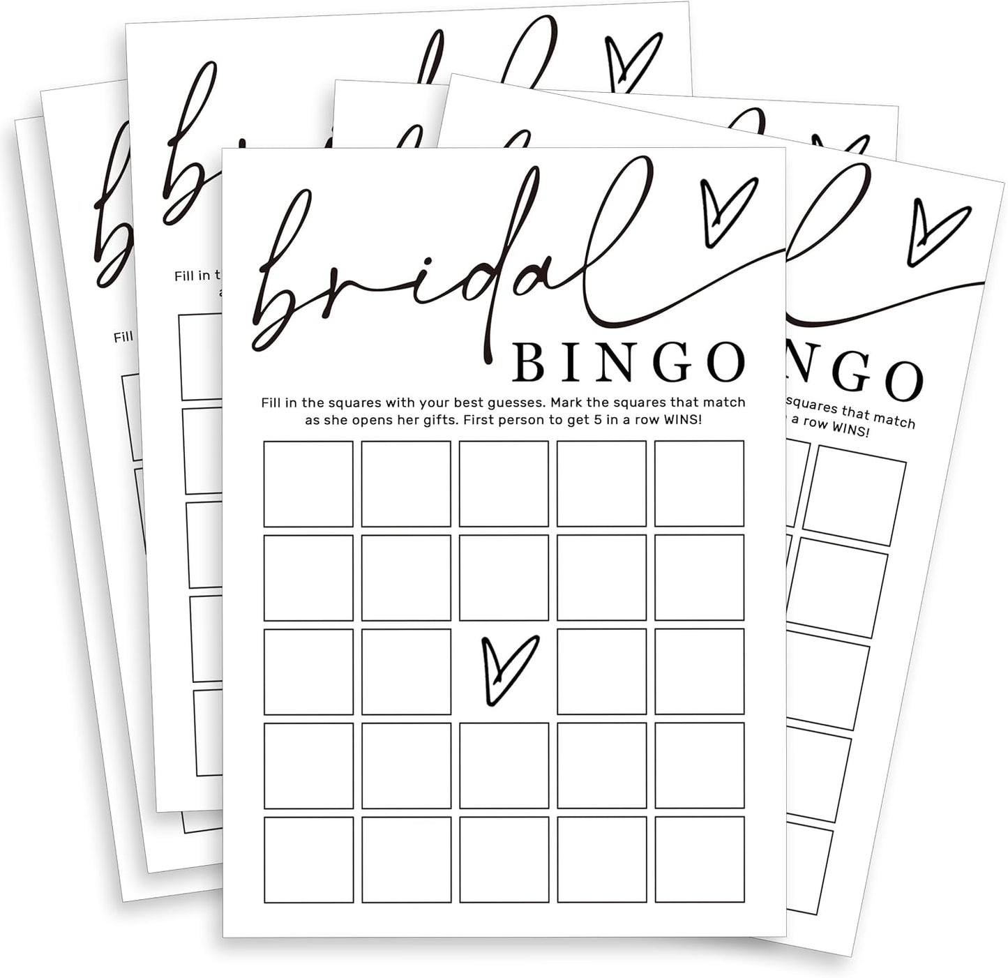 Fun Bridal Shower Bingo Games Set with Blank Squares to Wedding Guest Book idea Bride’s Gifts, Fun Wedding Shower Games Activity for 25 Guests Minimalist White Newlywed Party Supplies - A14