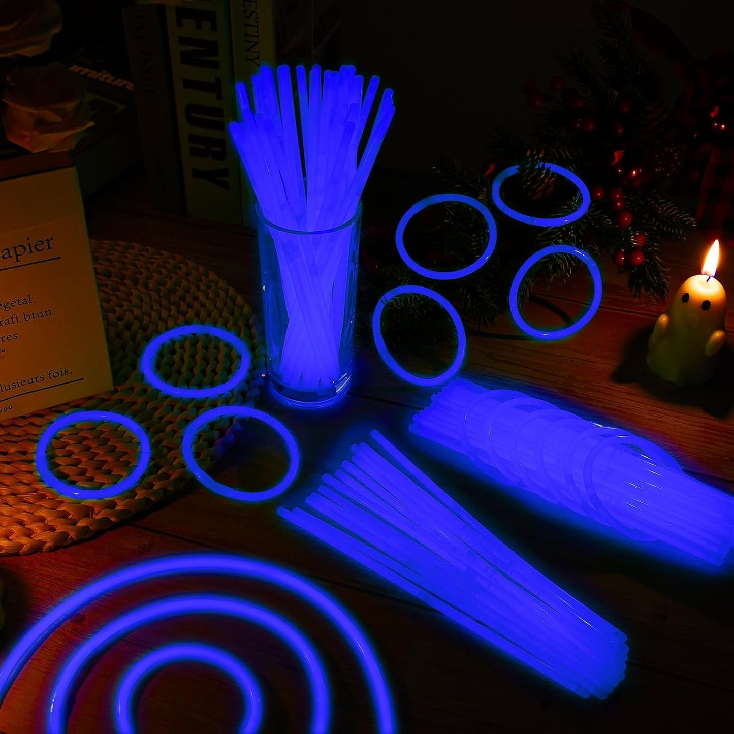 60 Pack 8” Blue Glow Sticks Bulk with 60 Connectors Neon Glow In The Dark Party favors Supplies for Holiday Birthday Party Decoration (Blue)