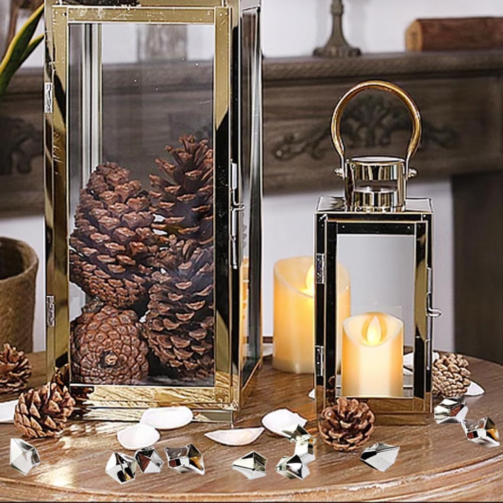 HappyFiller Silver Fake Ice Rocks Cubes Acrylic Gems Treasure Gemstones for Vase Fillers,Wedding Table Scatters,Crafts,Christmas Home Decorations,13 OZ