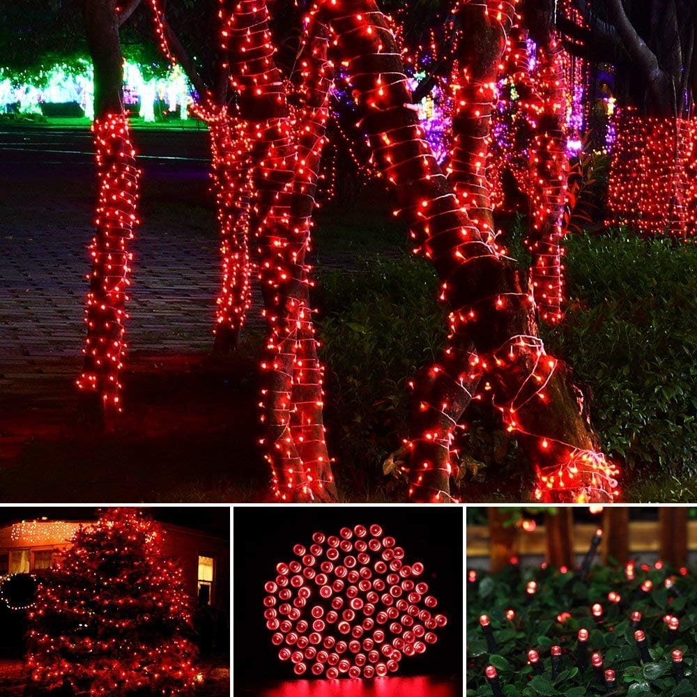 Toodour Solar Christmas Lights Outdoor, 2 Packs Total 144ft 400 LED Solar String Lights with 8 Mode, Outdoor Christmas String Light for Garden, Patio, Fence, Balcony, Xmas Tree Decor - Red