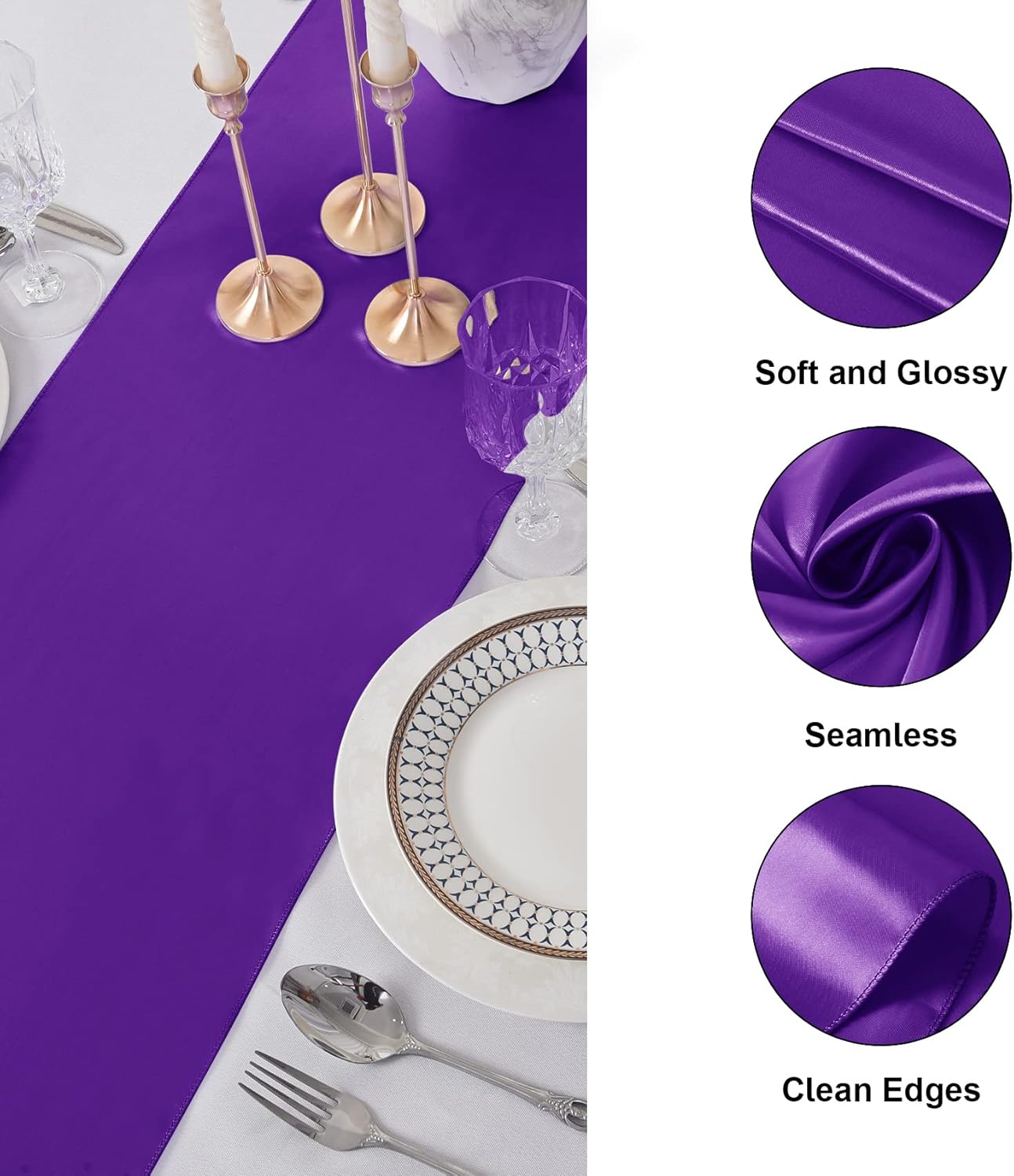 12Pack Table Runner 12 x 108 Inches Satin Silk Table Runner for Wedding, Birthday Party, Banquets, Graduations Decoration, fit Rectange and Round Table-Purple
