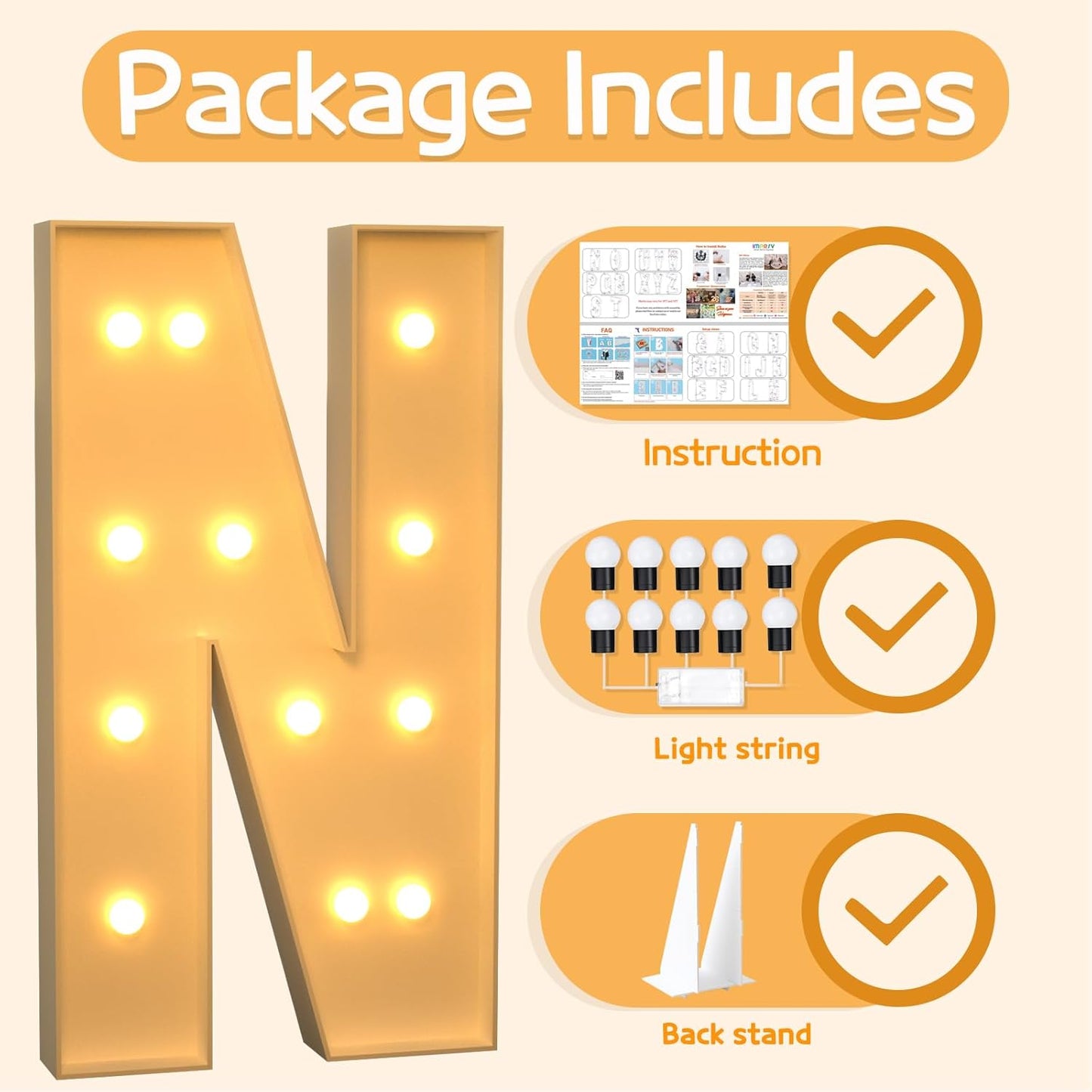 Marquee Letters 4 Feet Tall Large Light Up Letters N Happy Birthday Decorations Marry Me Engagement Party Decor Yellow Light Birthday Decorations Balloon Arch Kit Foam Sign N