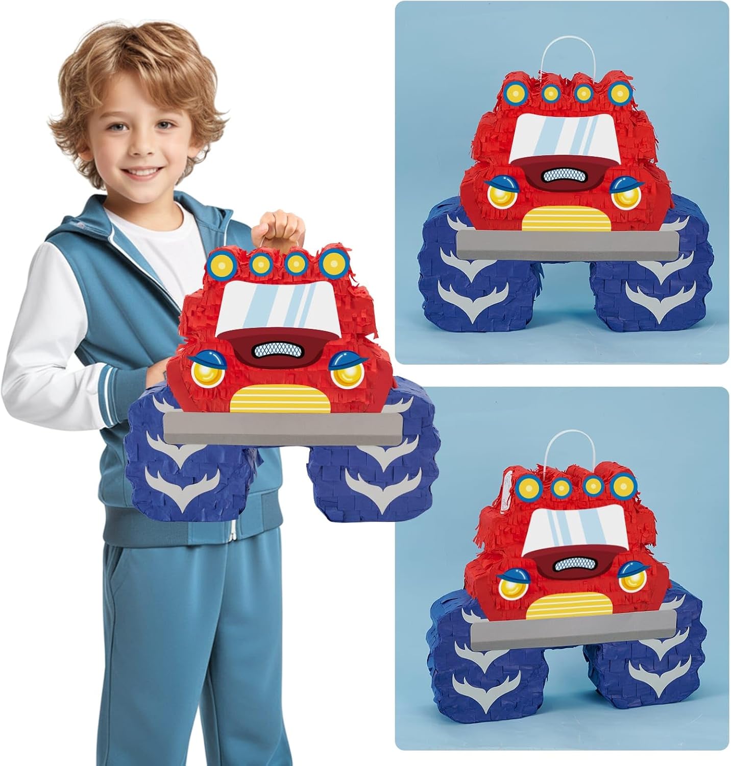 WERNNSAI Truck Piñata - Monster Truck Piñata Bundle with Blindfold and Bat for Boys Kids Piñata Theme Party Decoration Supplies Cool Car Piñata for Birthday Party Carnival Celebration Game