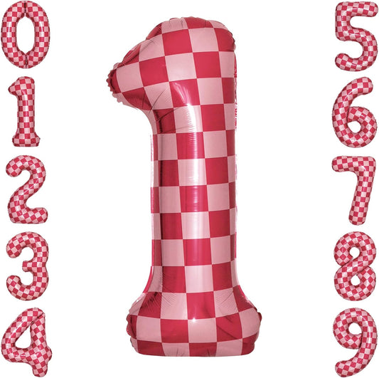 40 Inch Pink Checkered 1 Balloon Large Hot Pink Number Balloons for Girls 1st Birthday Decorations Pink Number 1 Balloon