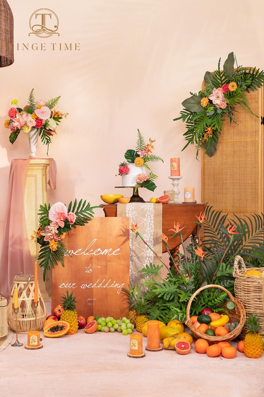 TINGE TIME Artificial Flowers Combo, Fake Flowers Box for DIY Wedding Bouquets Table Centerpieces Floral Arrangements Party Baby Shower Home Summer Decorations (Tropical Citrus & Pink)