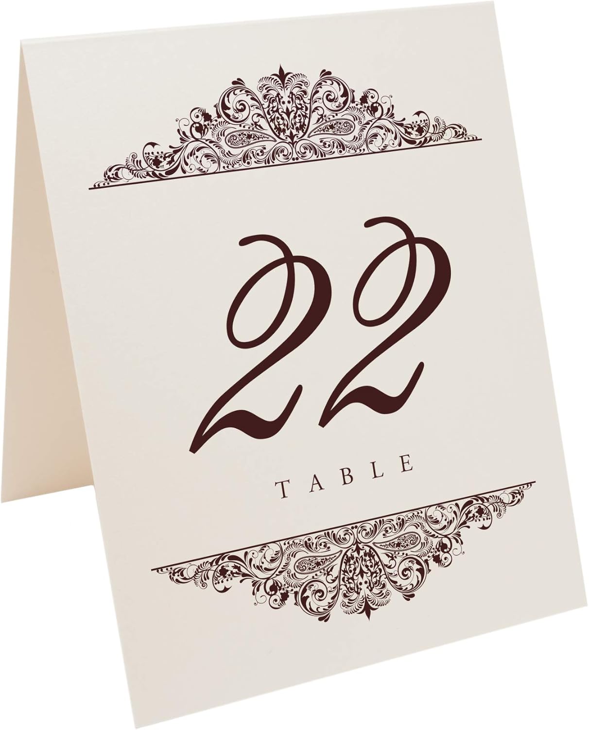 Paisley Wedding Table Numbers (Select Color/Quantity), Champagne, Chocolate, 1-110, Double Sided, Tent or Use in a Stand, Great for Parties & Restaurants - Made in the USA